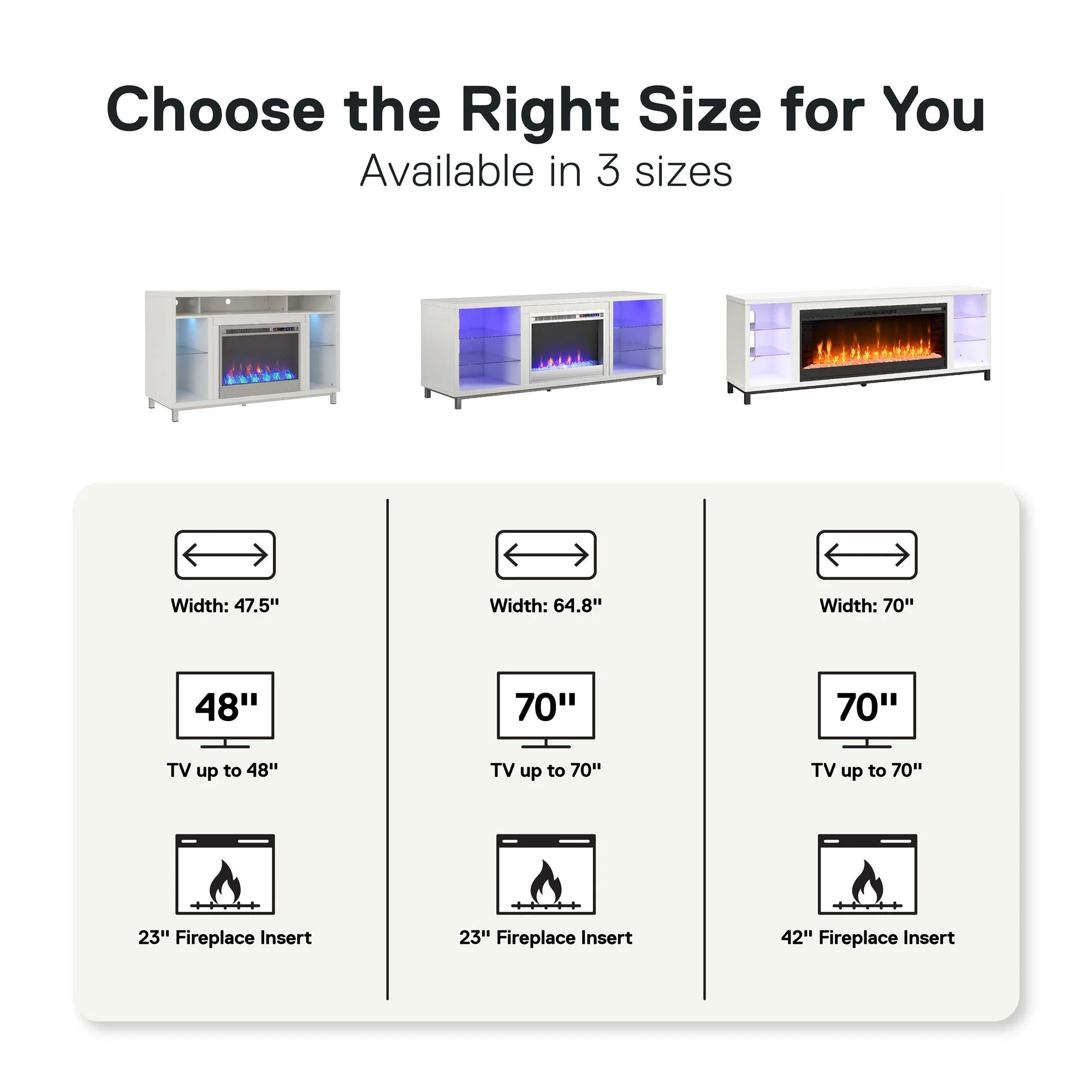 Lumina Fireplace TV Stand for TVs up to 70", White - Image 5