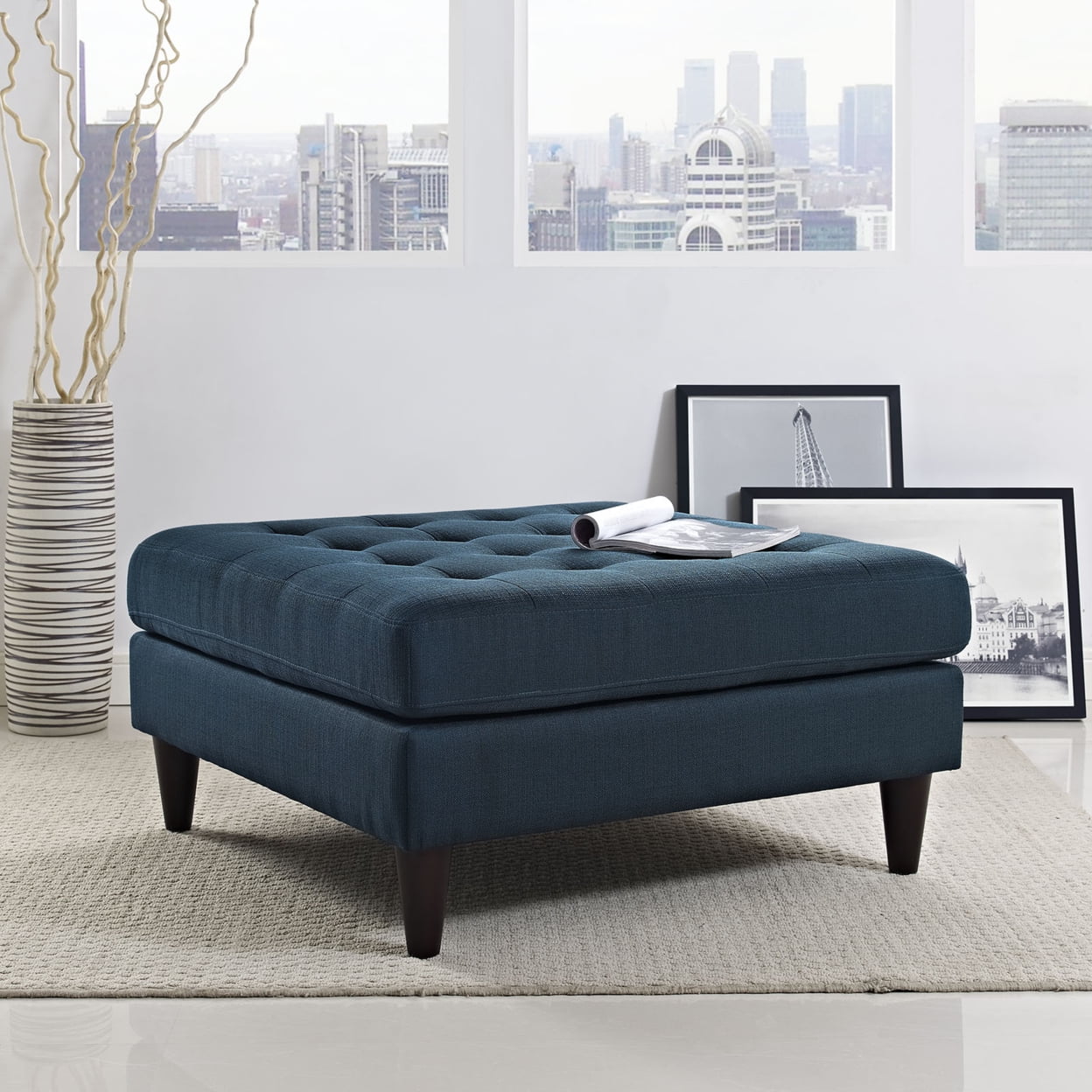 Modway Empress Upholstered Fabric Large Ottoman in Azure - Image 4