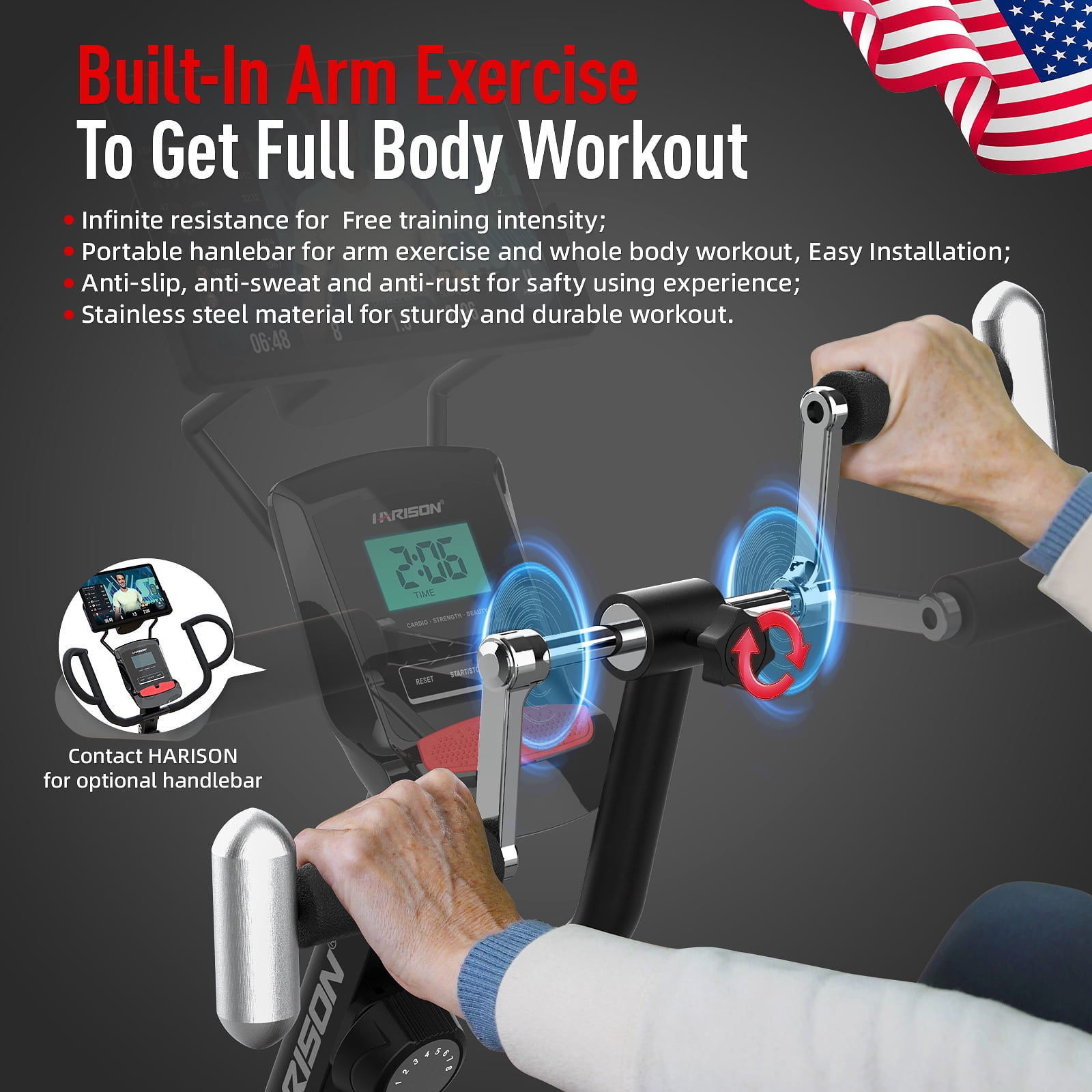 HARISON Magnetic Recumbent Exercise Bike with Arm Exerciser for Adults and Seniors, 400 lbs Capacity - Image 6
