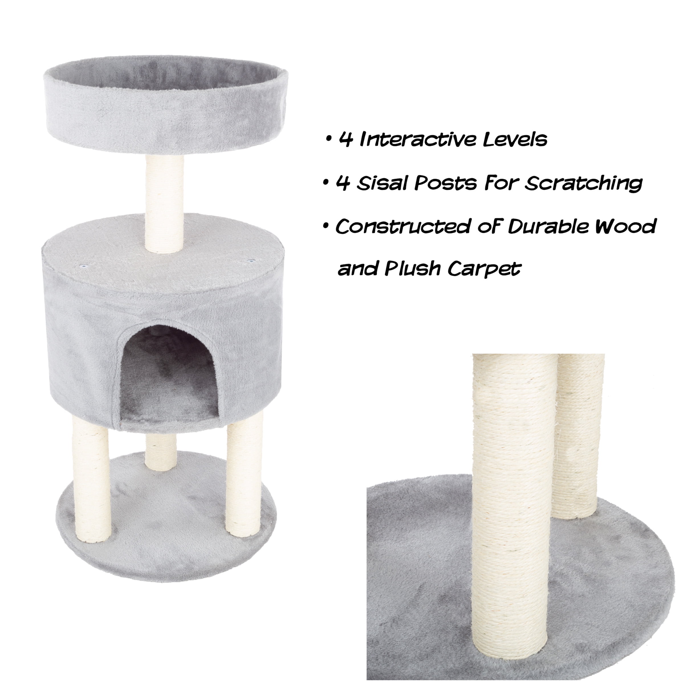 Yippy 2-Tier Kitty Cat Condo with Overhead Balcony - Gray and White - Image 7
