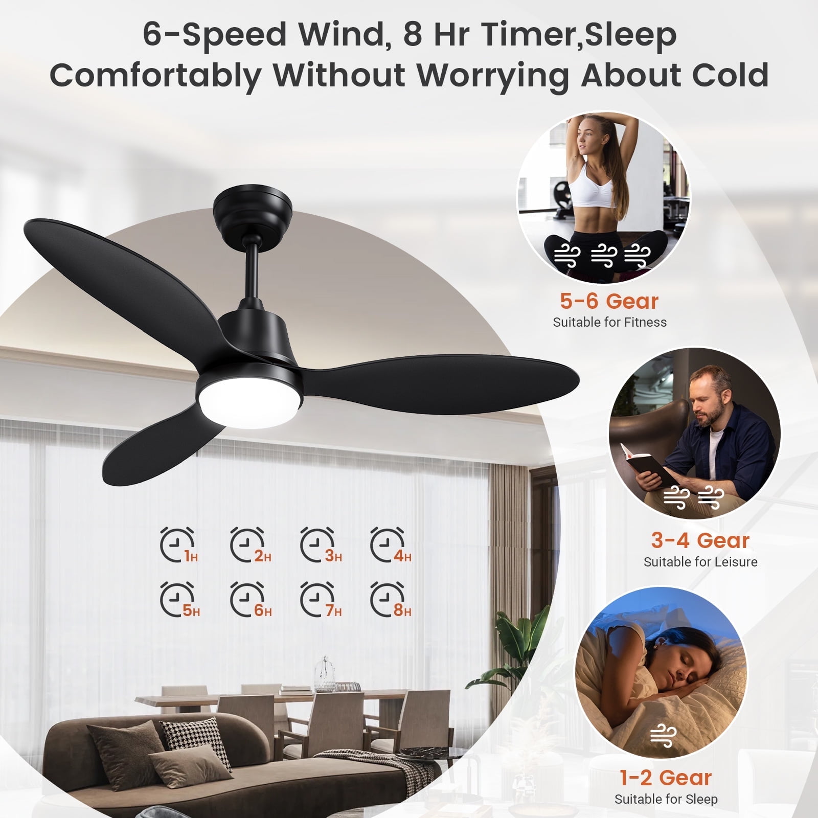 BLITZWILL Ceiling Fans with Lights and Remote & App Control,42 inch Modern Ceiling Fans,3 Reversible Blades Dimmable Noiseless, for Bedroom Kitchen Patio,Black - Image 8