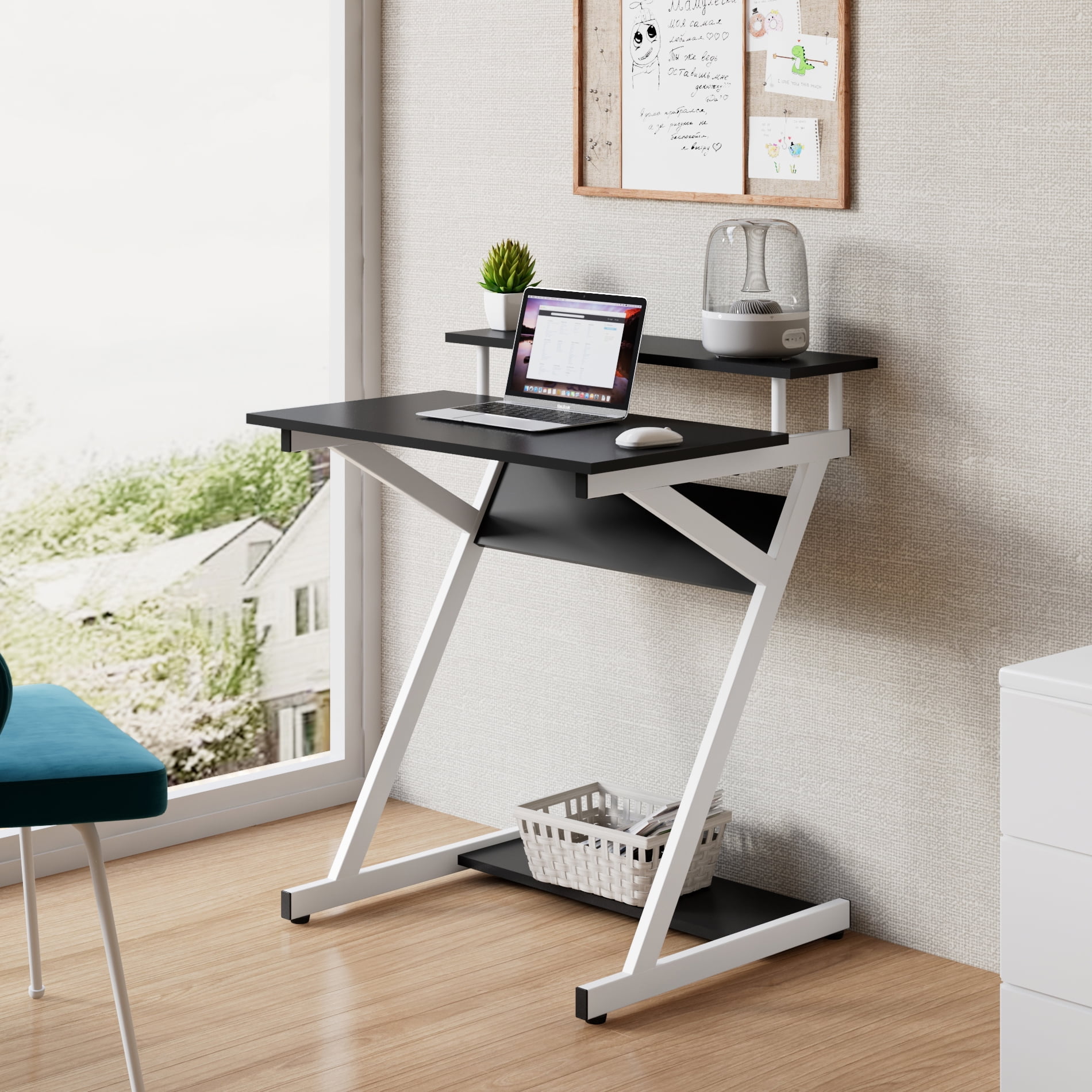 FITUEYES Computer Desk for Small Spaces, Small Desk with Monitor Shelf & Save Space,White - Image 7