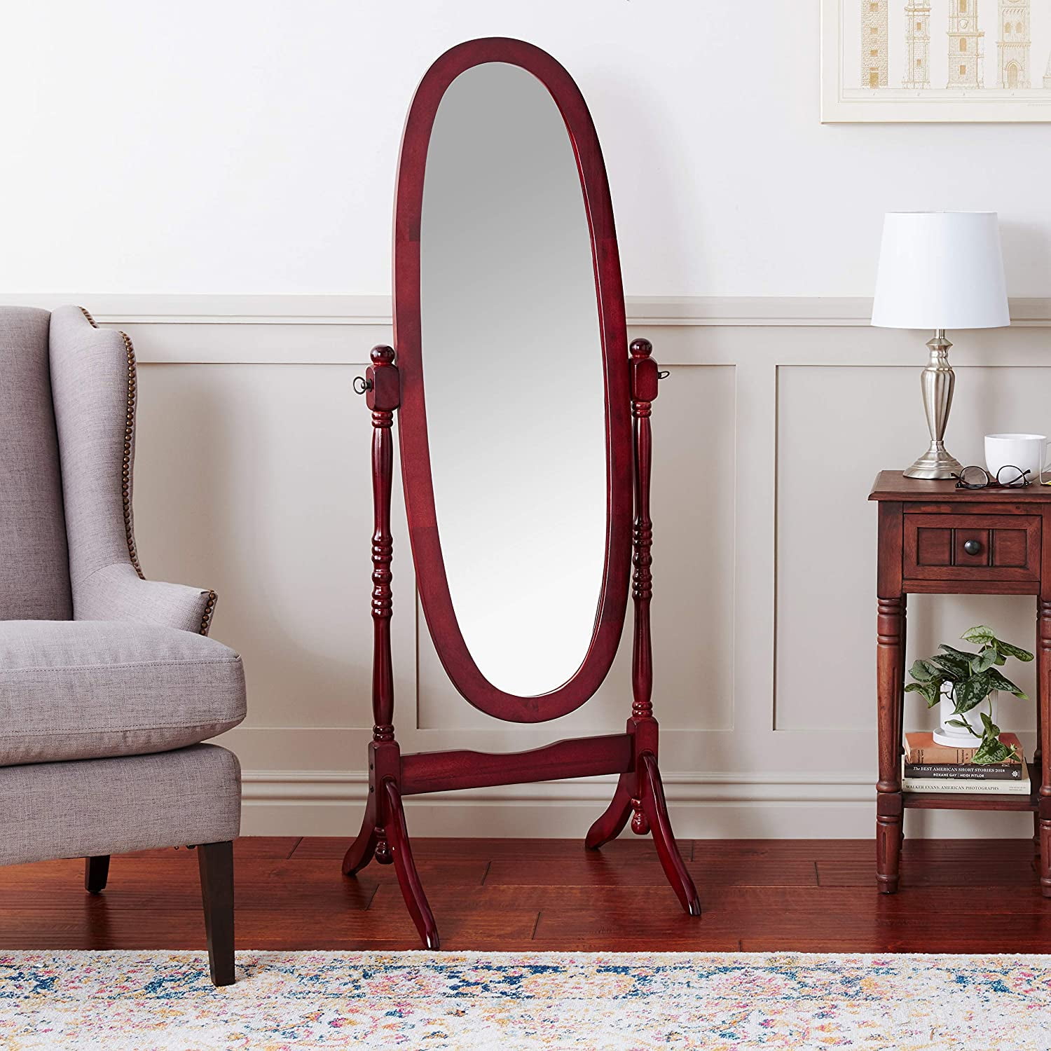Crown Mark Cherry Cheval Mirror, Oval full length mirror with tilt function, classic styling. - Image 4