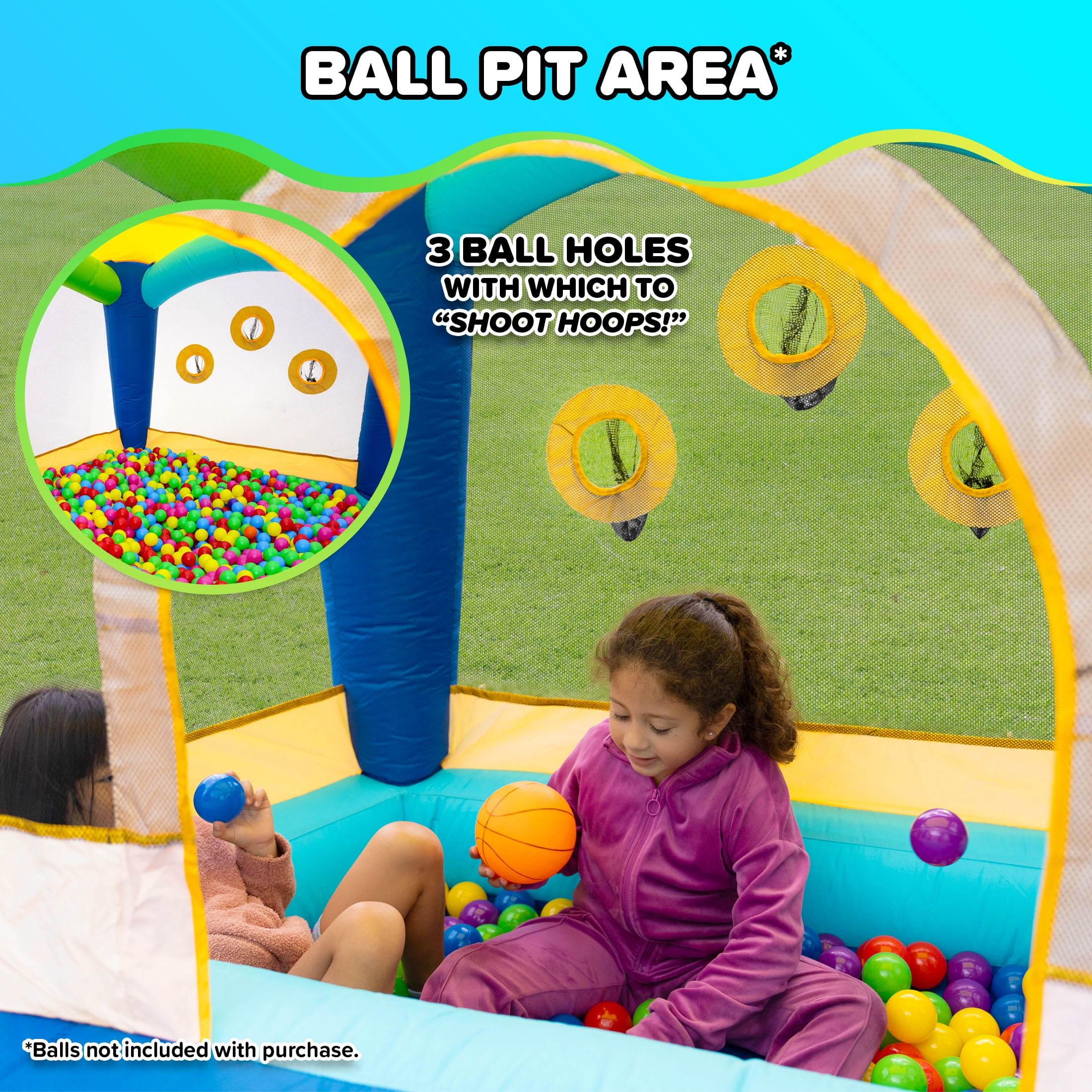 Sportspower My 1st Jump N Play Inflatable Bounce House for Kids with Ball Pit & Hoop, 132" x 138"x 81.6", 400W Blower Included - Image 4