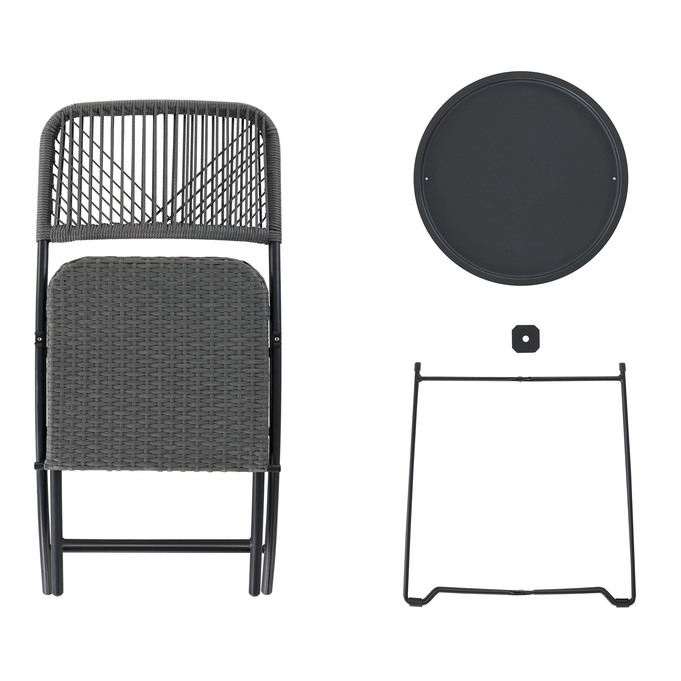 Mainstays 3-Piece Steel and Wicker Rope Folding Outdoor Patio Bistro Set, Gray/Black - Image 12