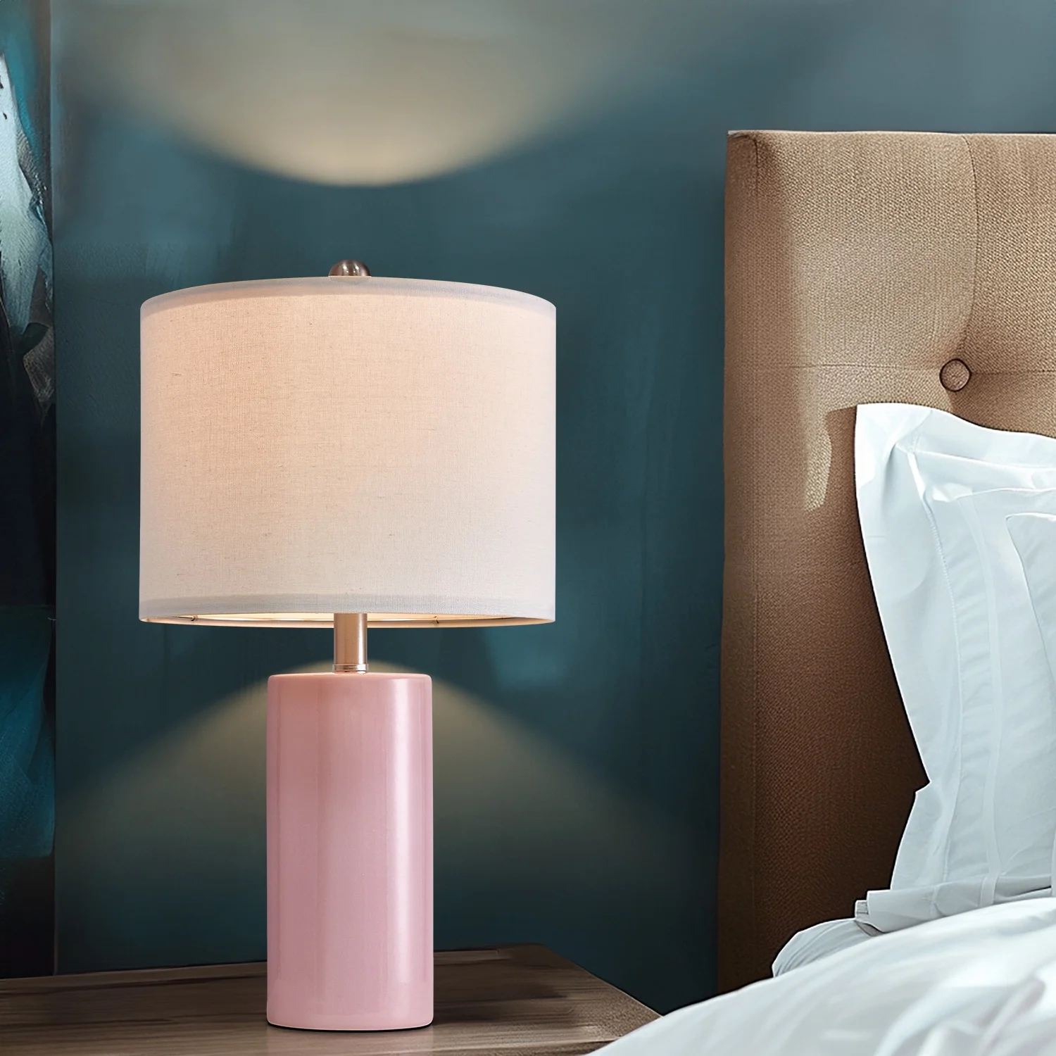 Oneach Ceramic Pink Table Lamps Set of 2 for Living Room Bedroom 22" Modern Bedside Nightstand Lamp - Image 3