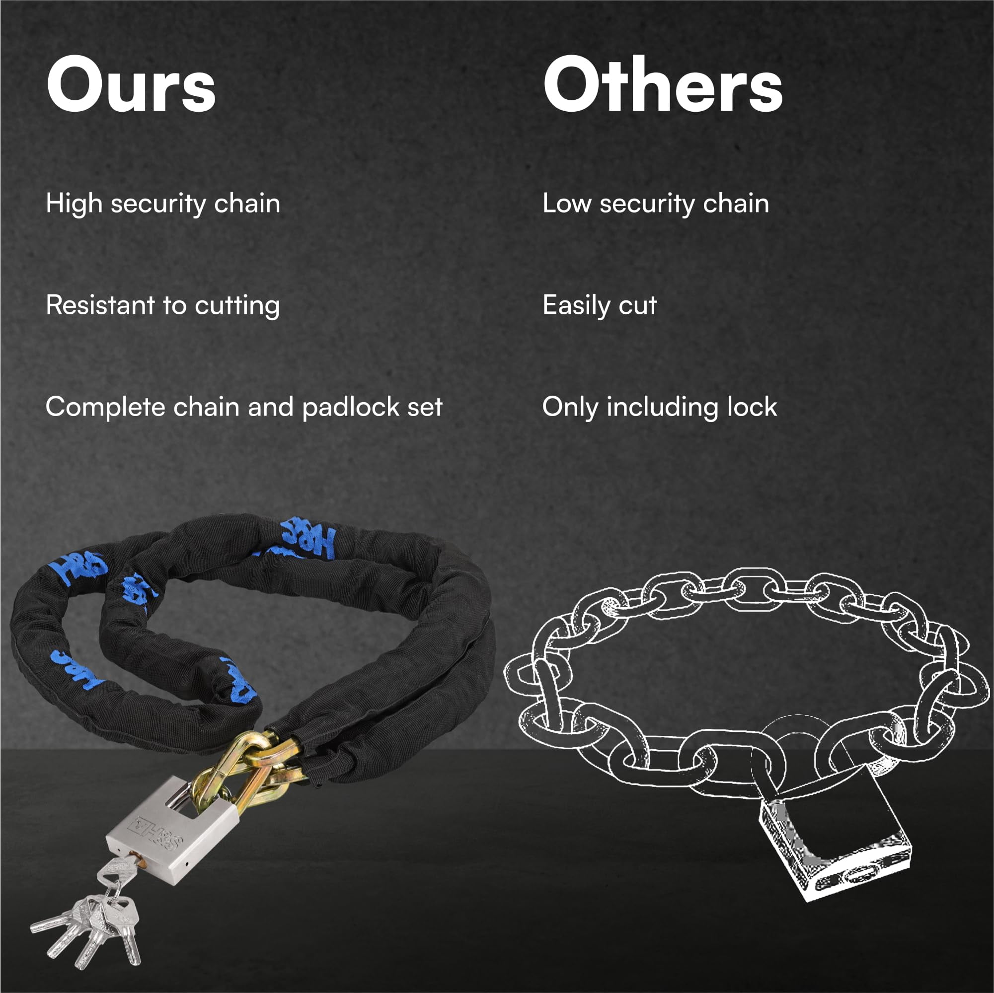 H&S Bike Chain Lock - High Security Electric Scooter Lock - 0.4" x 6.6 ft (10mm x 2m) - Bike Lock with Key - Motorbike, Motorcycle, Bicycle Lock - Bike Locks Heavy Duty Anti Theft - Image 7