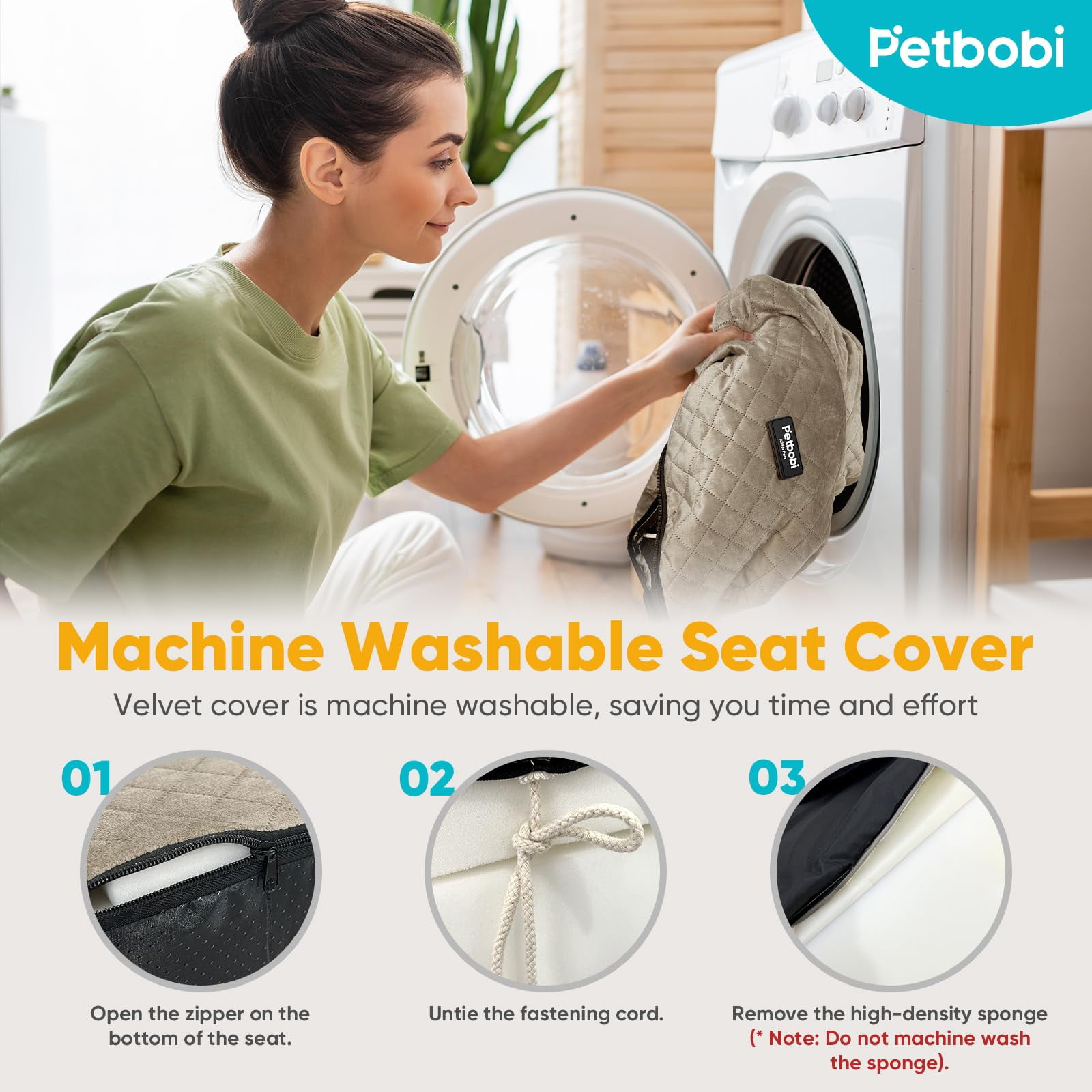 Petbobi Dog Car Booster Seat, Soft Car Travel Bed for Small Dogs up to 25lbs, Light Brown - Image 4