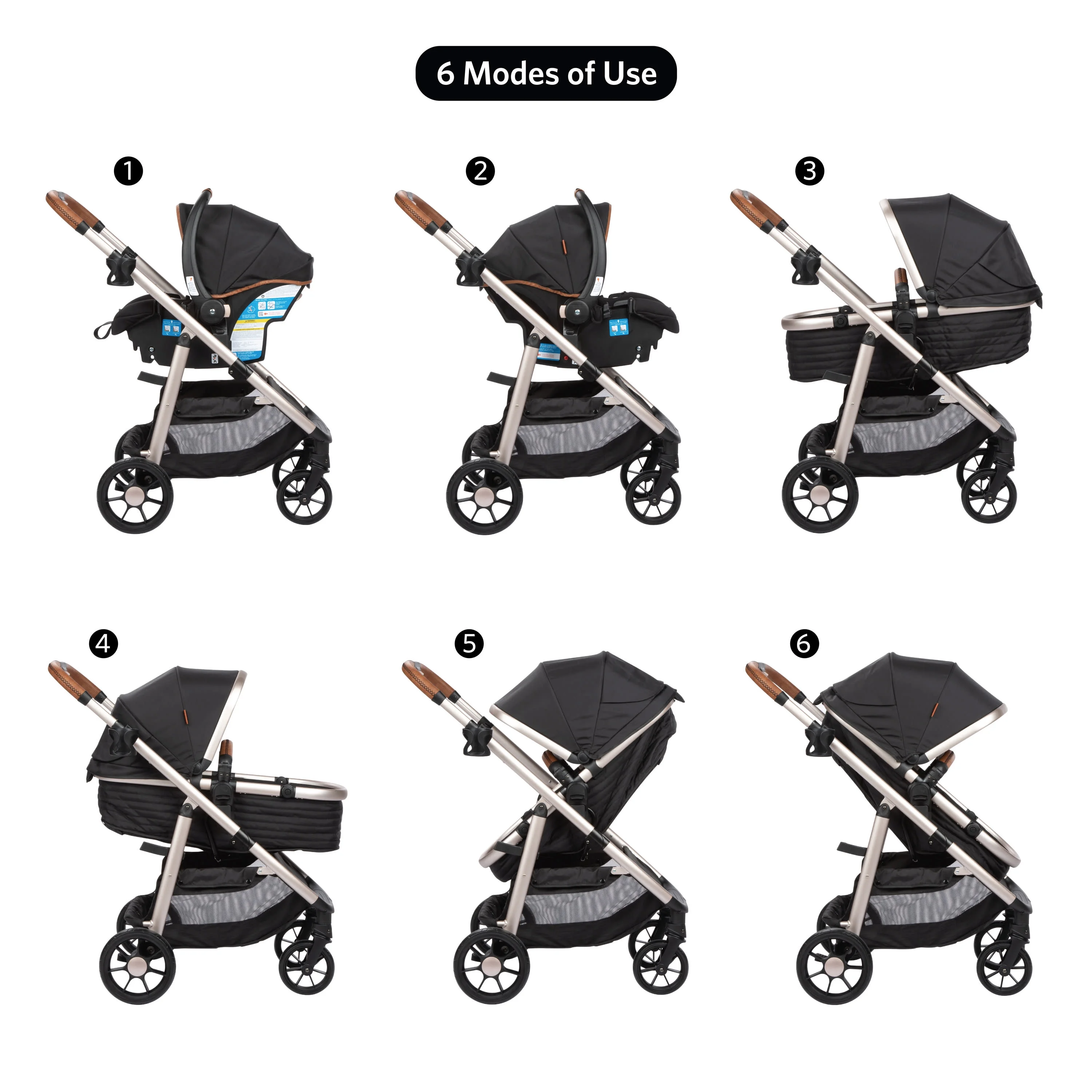 Monbebe 6-in-1 Modular Travel System, Black & Gold, Infant & Toddler, Unisex - Image 5