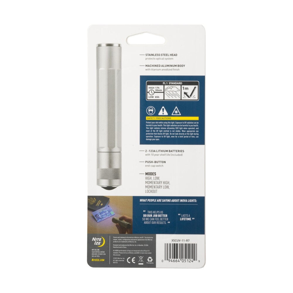 Nite Ize X5CUV-11-R7 INOVA X5 LED, Blacklight Home ID Inspection Scorpion Hunting and More UV Flashlight, Aluminum - Image 2