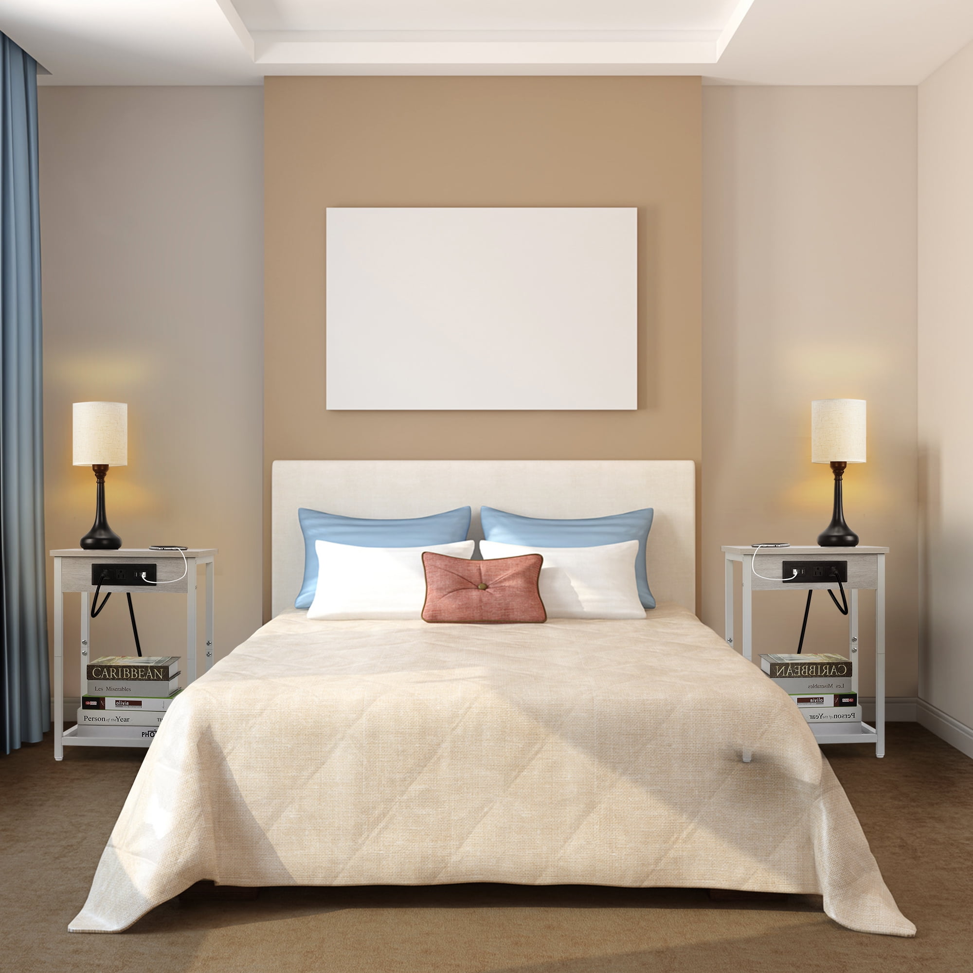 Oumilen Adult Nightstand End Table with Charging Station White, Set of 2 - Image 7