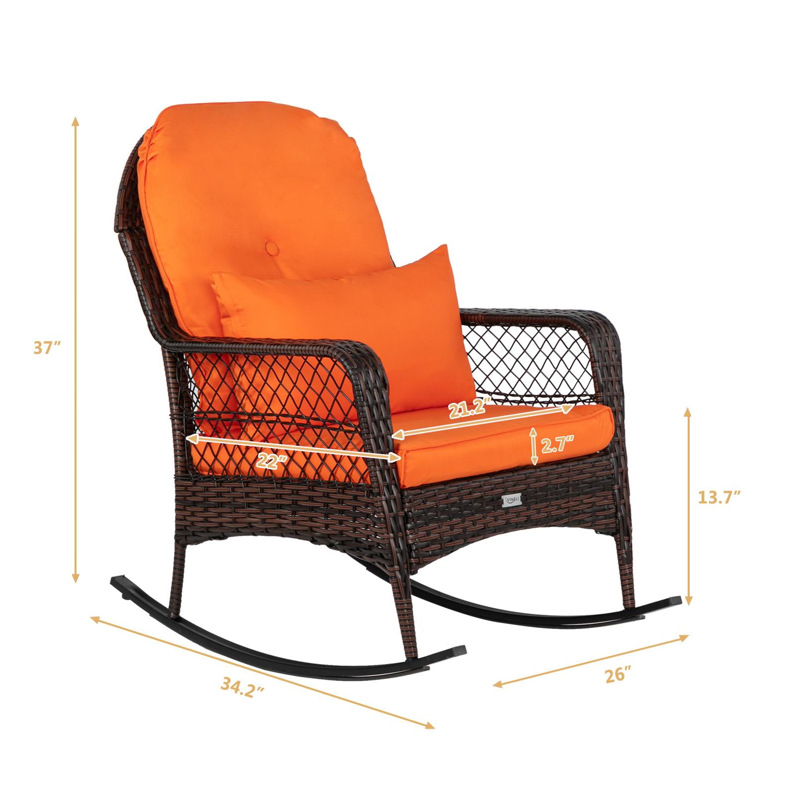 Zimtown Outdoor Wicker Rocking Chair Rattan Outdoor Patio Yard Furniture, Outdoor Rocking Chair w/ Thick Cushion, Wicker Rocker, Orange - Image 4