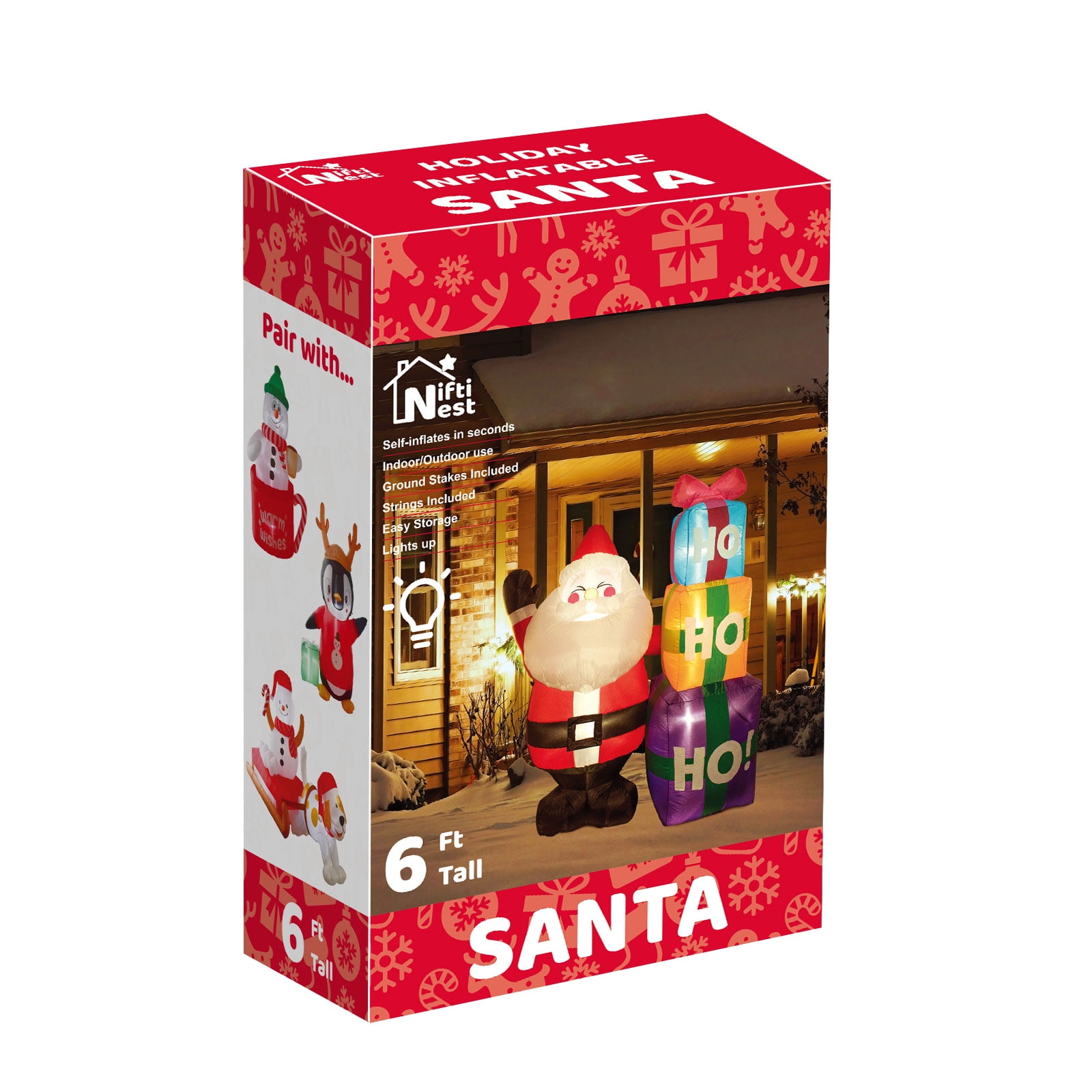 Fun Little Toys 6 Ft Tall Jolly Santa Claus with 3 PCS Inflatable Decorations, Funny Built-in LED Lights Large Outdoor Christmas Blow ups Xmas Outside Holiday Yard Decorations - Image 4