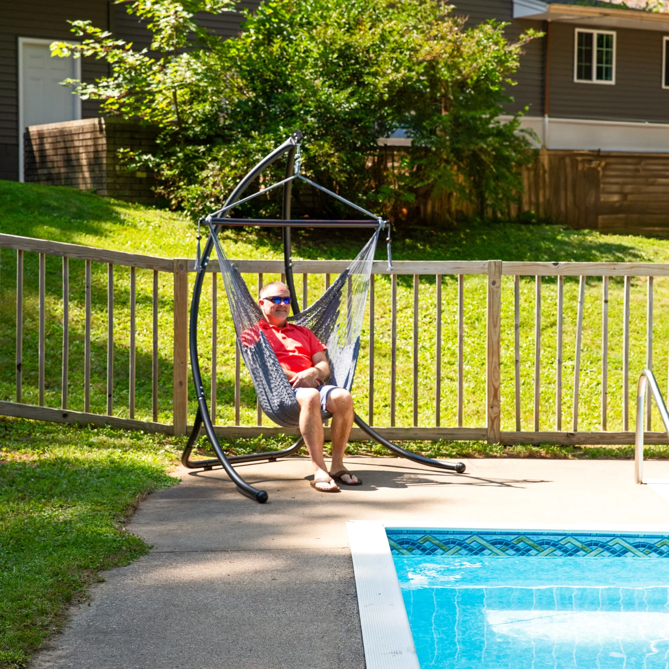 Sunnydaze Polyester Rope Indoor and Outdoor Hammock Hanging Chair with Spreader Bar - Gray - Image 9