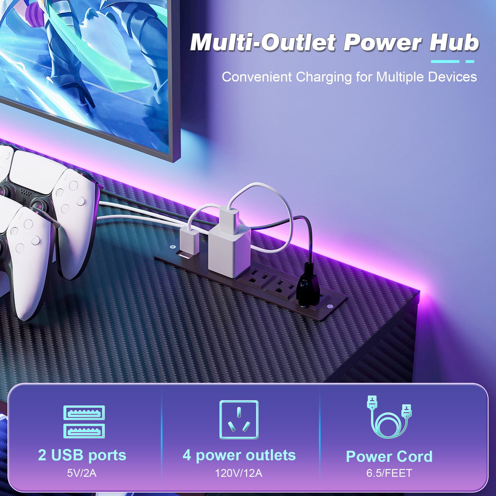 TV Stand for Living Room, Entertainment Center for TVs up to 65 inch, TV Console Table with Adjustable Shelves, Carbon fiber - Image 9