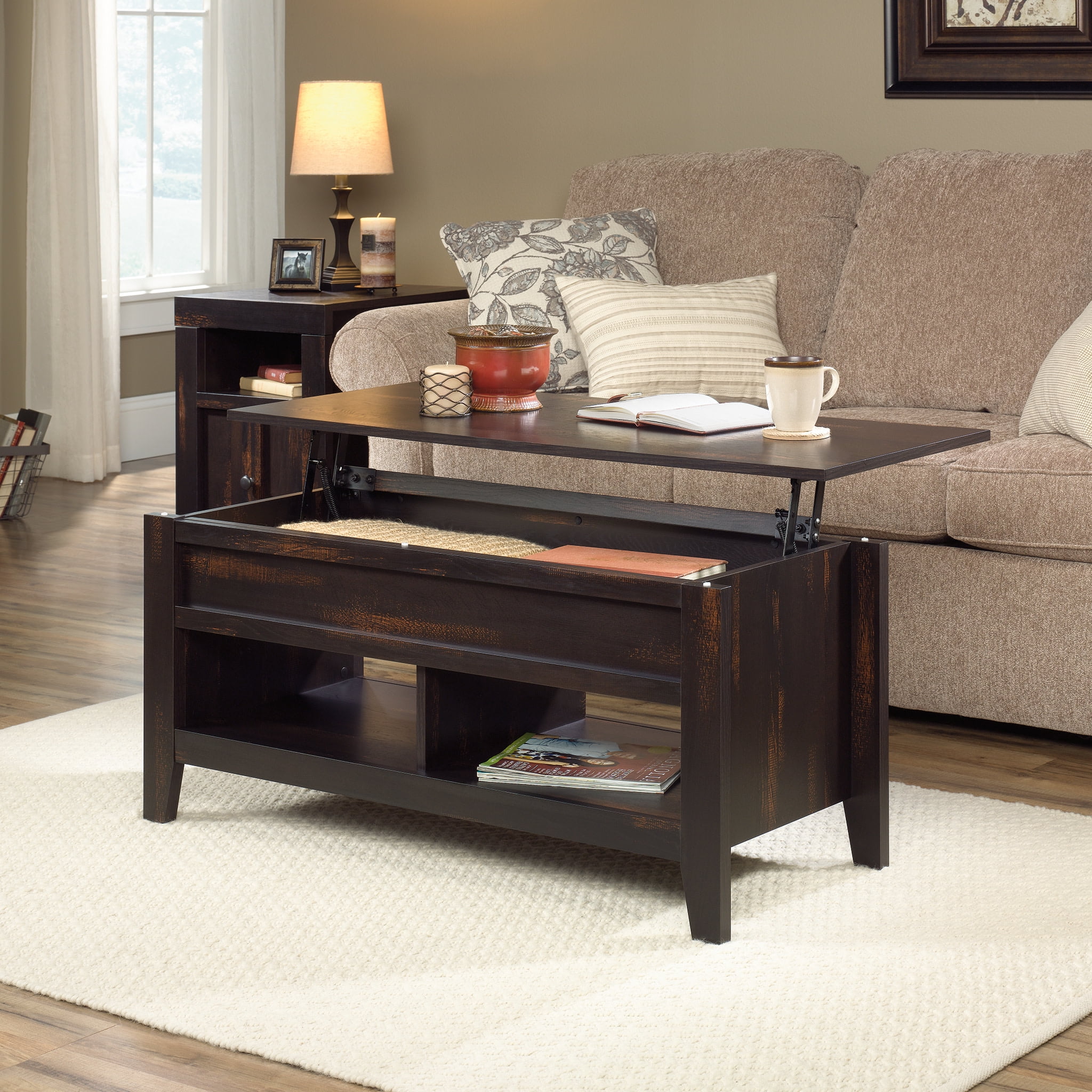 Sauder Dakota Pass Lift-Top Coffee Table, Char Pine Finish - Image 6