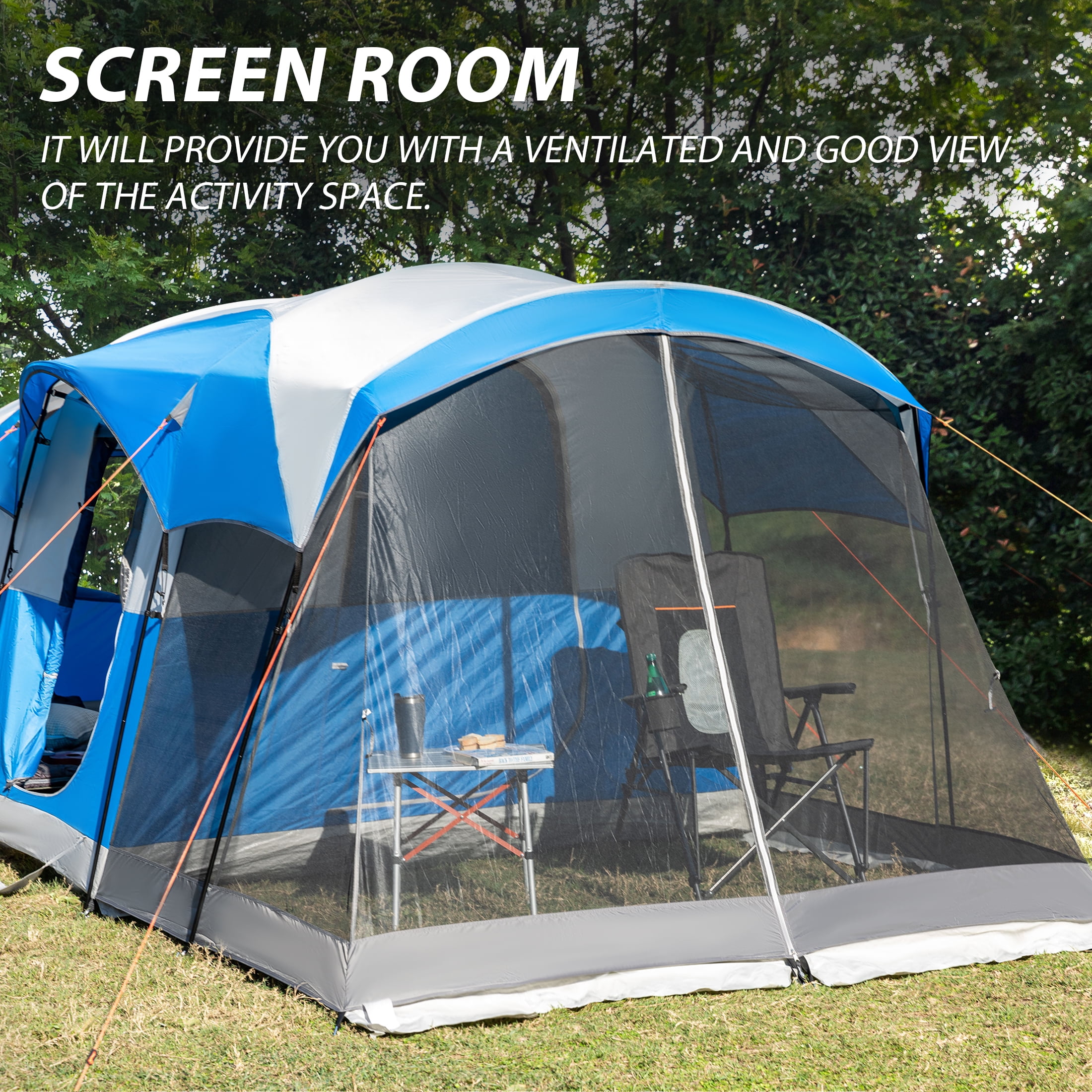 PORTAL 8 Person Family Camping Tent with Screen Porch, Portable Cabin Tent with Rainfly, 20ft * 8ft * 74in, Blue - Image 5