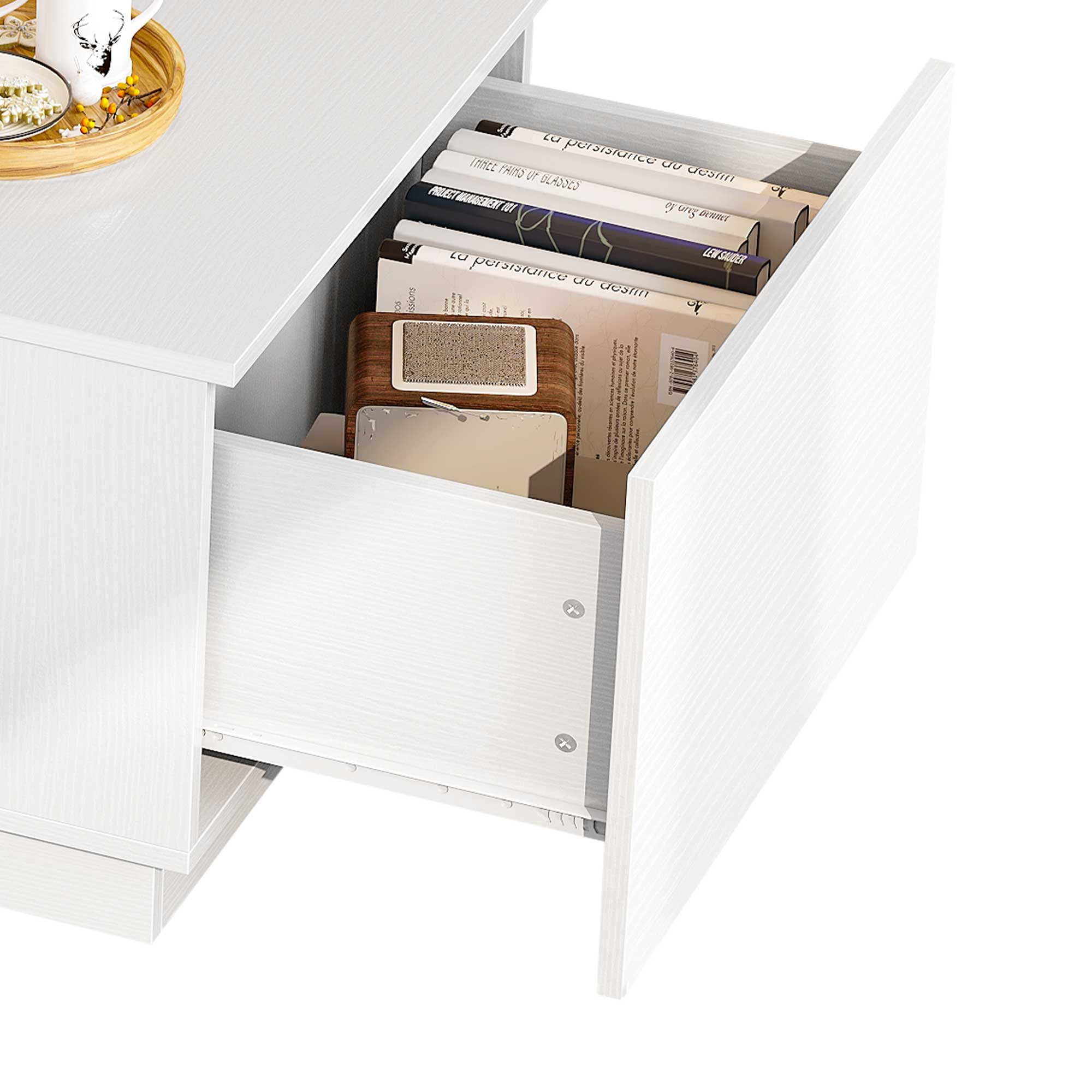 Dextrus Modern LED Coffee Table, White Coffee Table with Storage, Large Living Room Center Tables, 2 Tiers and 2 Drawers - Image 5