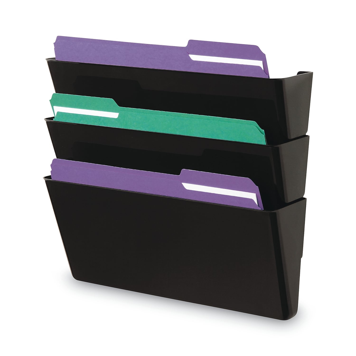 Universal 08121 Recycled Wall File, 3 Pocket, Plastic, Black, 3/Pack - Image 4