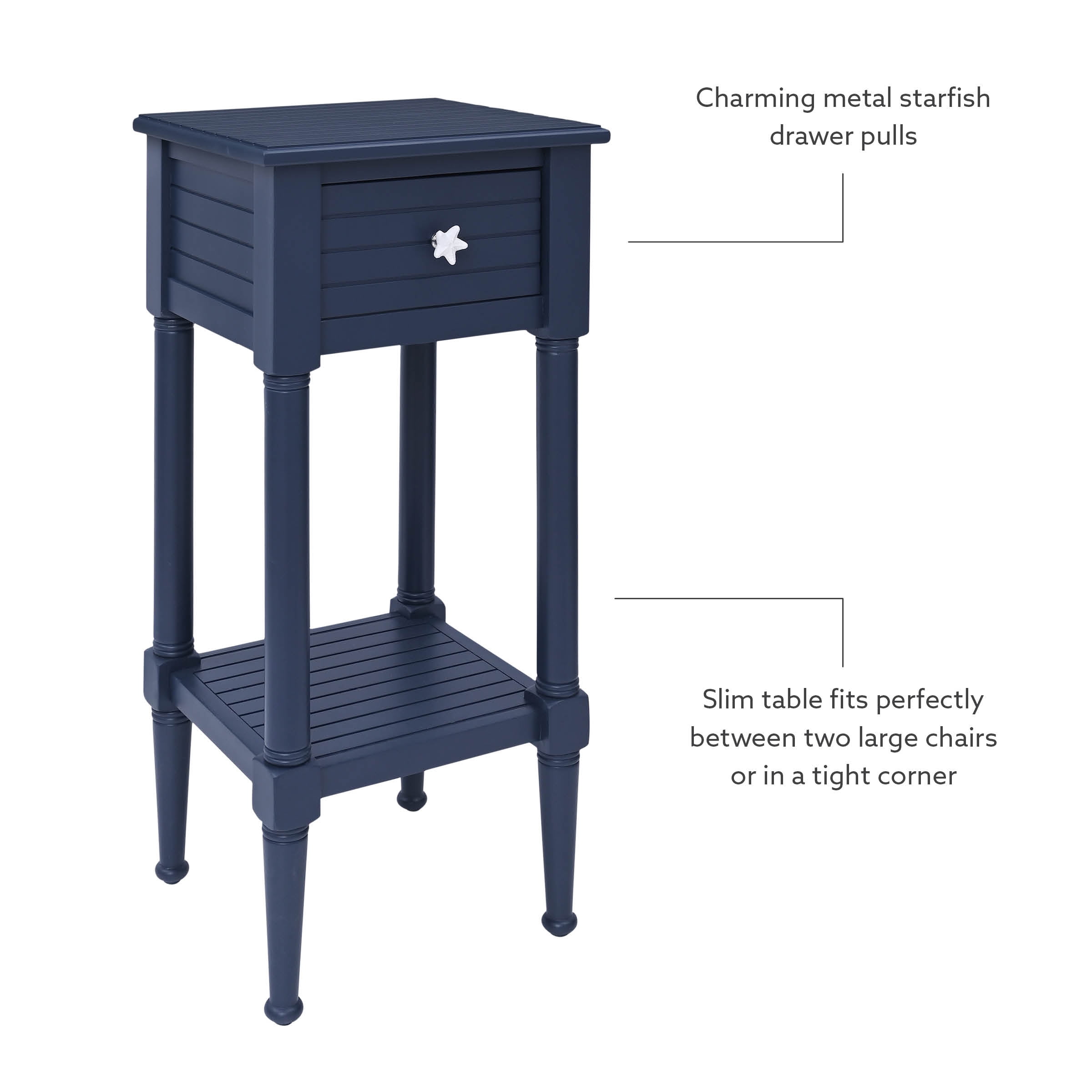 Linon Athalee Single Drawer Indoor Accent Side Table with Shelf, 29.5" Tall, Navy - Image 14