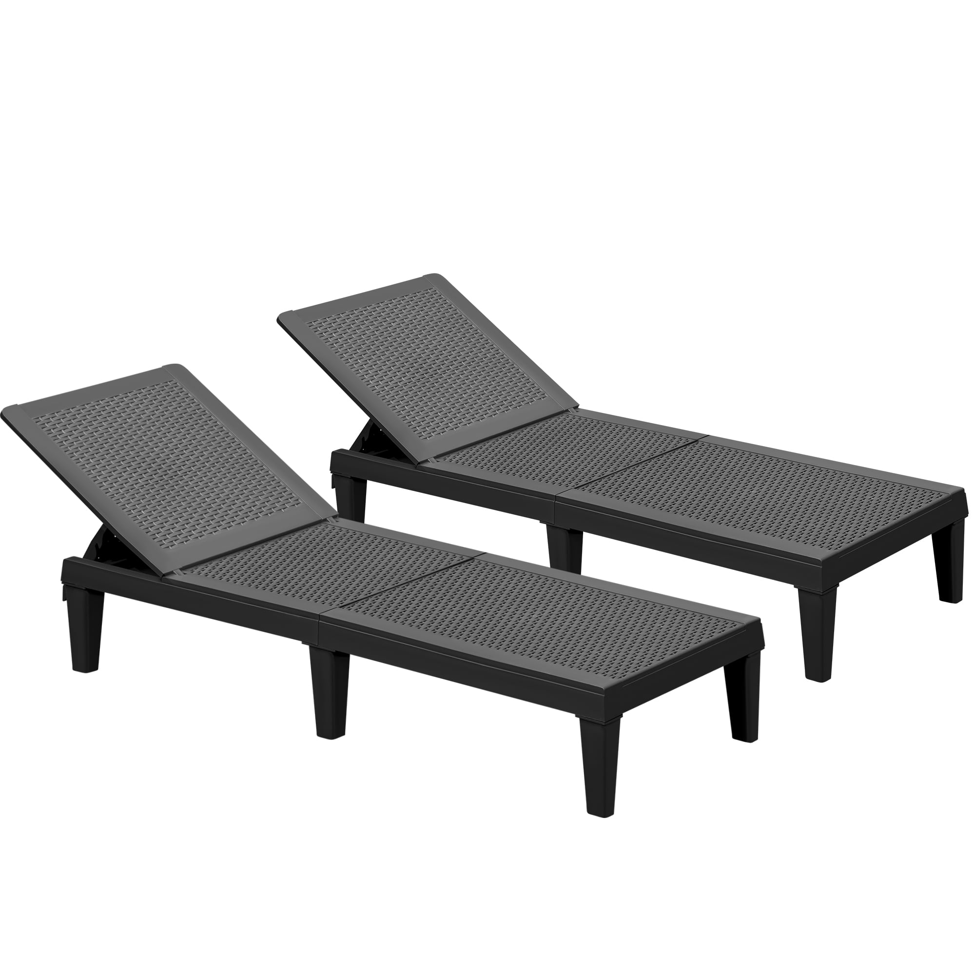 Vineego Modern Polypropylene Adjustable Backrest and Waterproof Chaise Lounge - Set of 2, Black - Image 2
