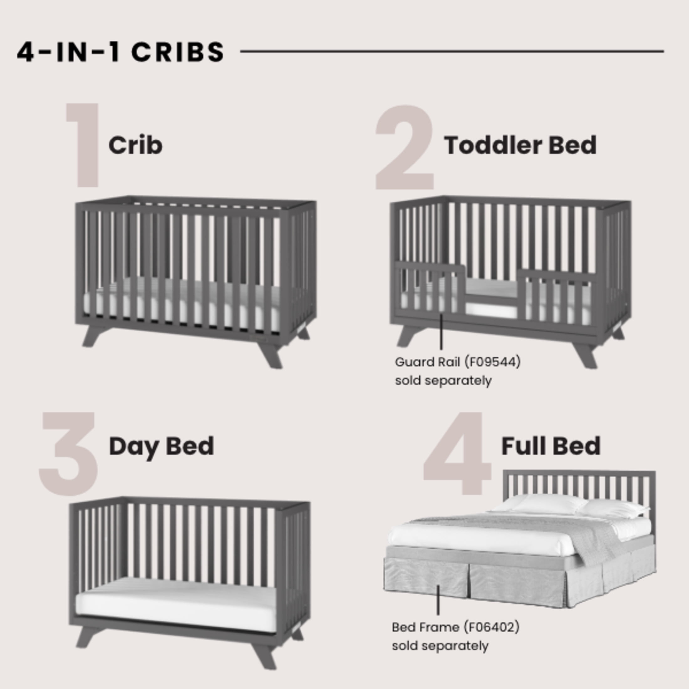 Child Craft SOHO 4-in-1 Convertible Crib, Canted Leg Mid-Century Design, 3 Mattress Heights, Cool Gray - Image 2
