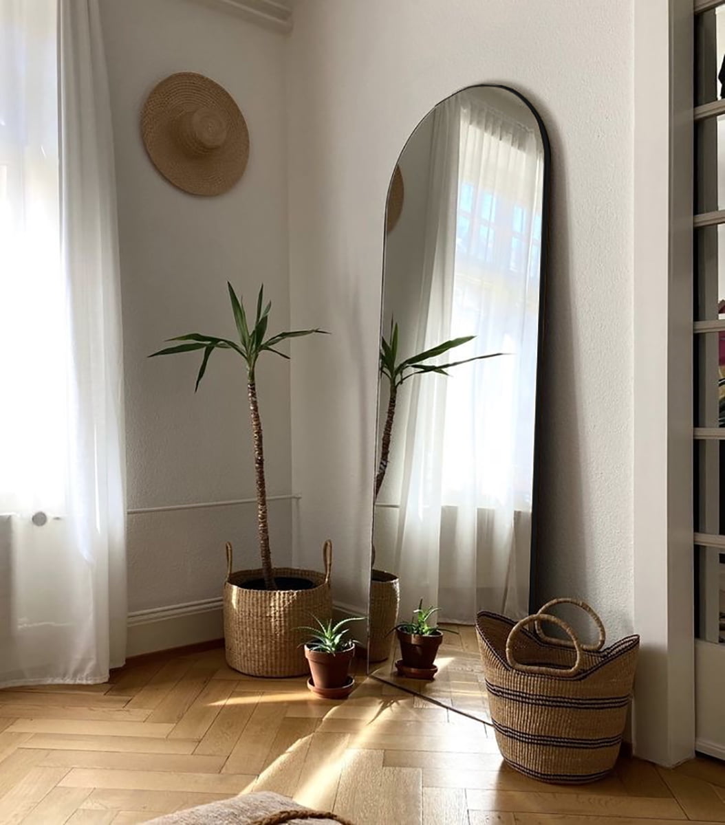 VLUSH 64"x21" Arched Full Length Mirror, Standing Floor Mirror Hanging or Leaning, Wall Mirror Aluminum Thin Frame for Bedroom (Black) - Image 5