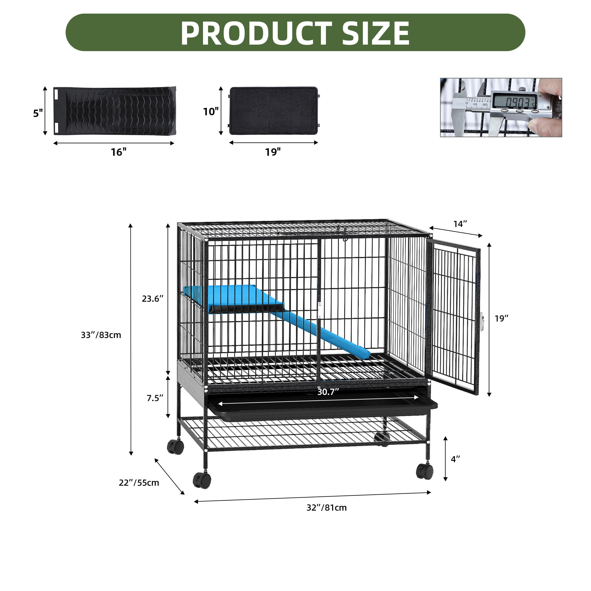 Uforic Small Animal Cage with Platforms & stair,Indoor Metal 2-Tiers Animal Cage for Rabbits, Chinchillas and Hamsters,4 universal 360 °wheels,Black - Image 8