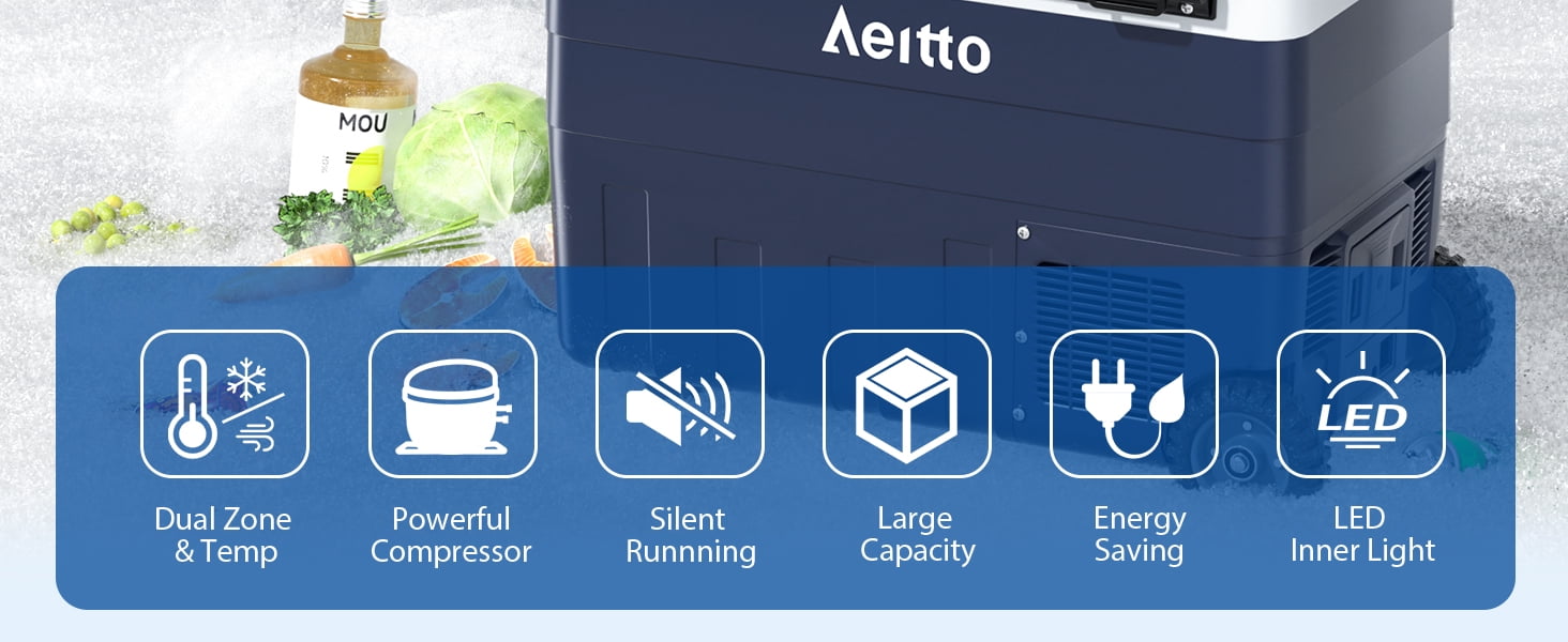 Aeitto 12 Volt Car Refrigerator, 52QT(50L) Dual Zone Portable Car Fridge Freezer -4℉-68℉ Electric Cooler Dual Temp Control Cooling Freezing 12/24V DC & 100-240V AC for Travel, Camping, RV, Road, Home - Image 11