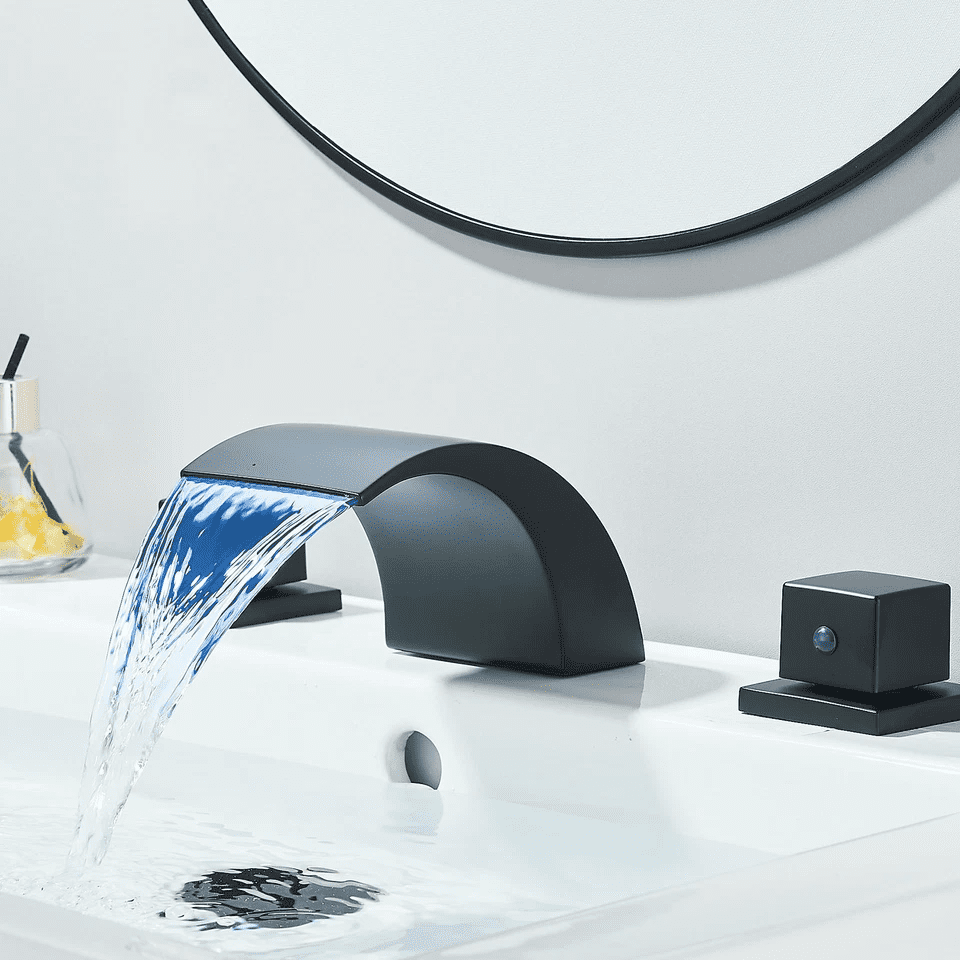 Zovajonia 3 Hole Bathroom Faucet, Matte Black Dual Crystal Knobs Vanity Basin LED Sink Faucet Mixer Bronze Bath Faucets ,Widespread bathroom faucets for sink 3 hole Waterfall Tub Faucet - Image 8