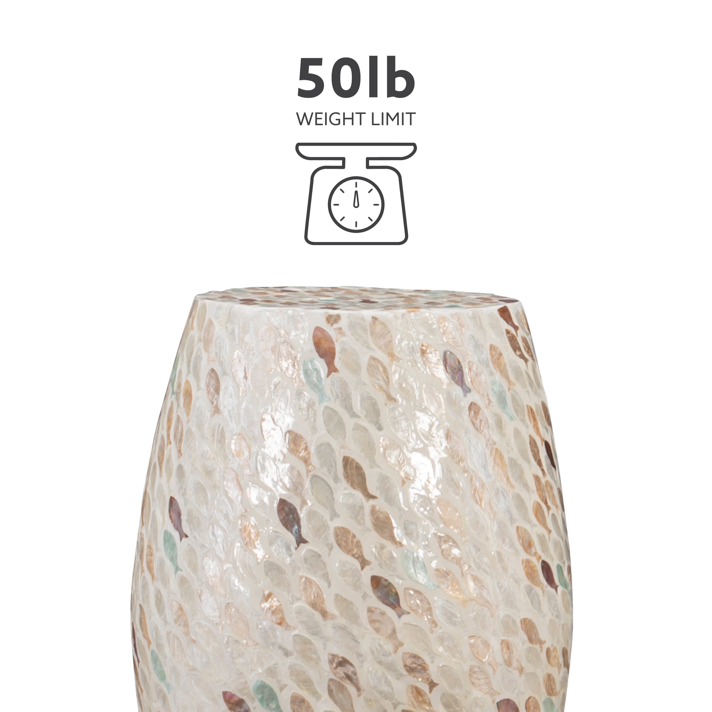 Linon Prescott Indoor Drum Accent Table, 19.75" Tall, Multicolor Fish Mosaic on Ivory - Image 7