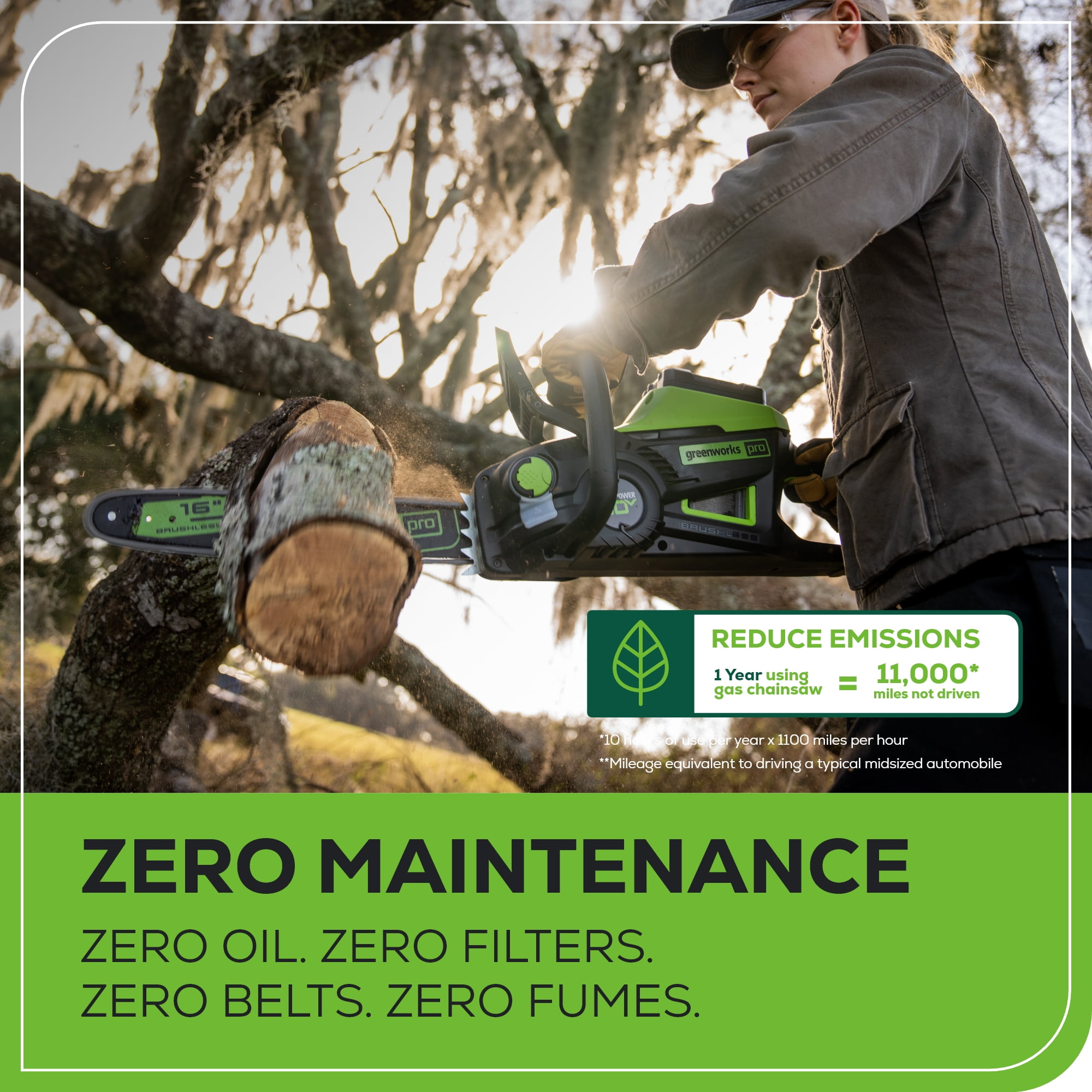 Greenworks Pro 60V 16 in. Brushless Cordless 2kW Chainsaw with 2.5 Ah Battery and Charger - Image 8
