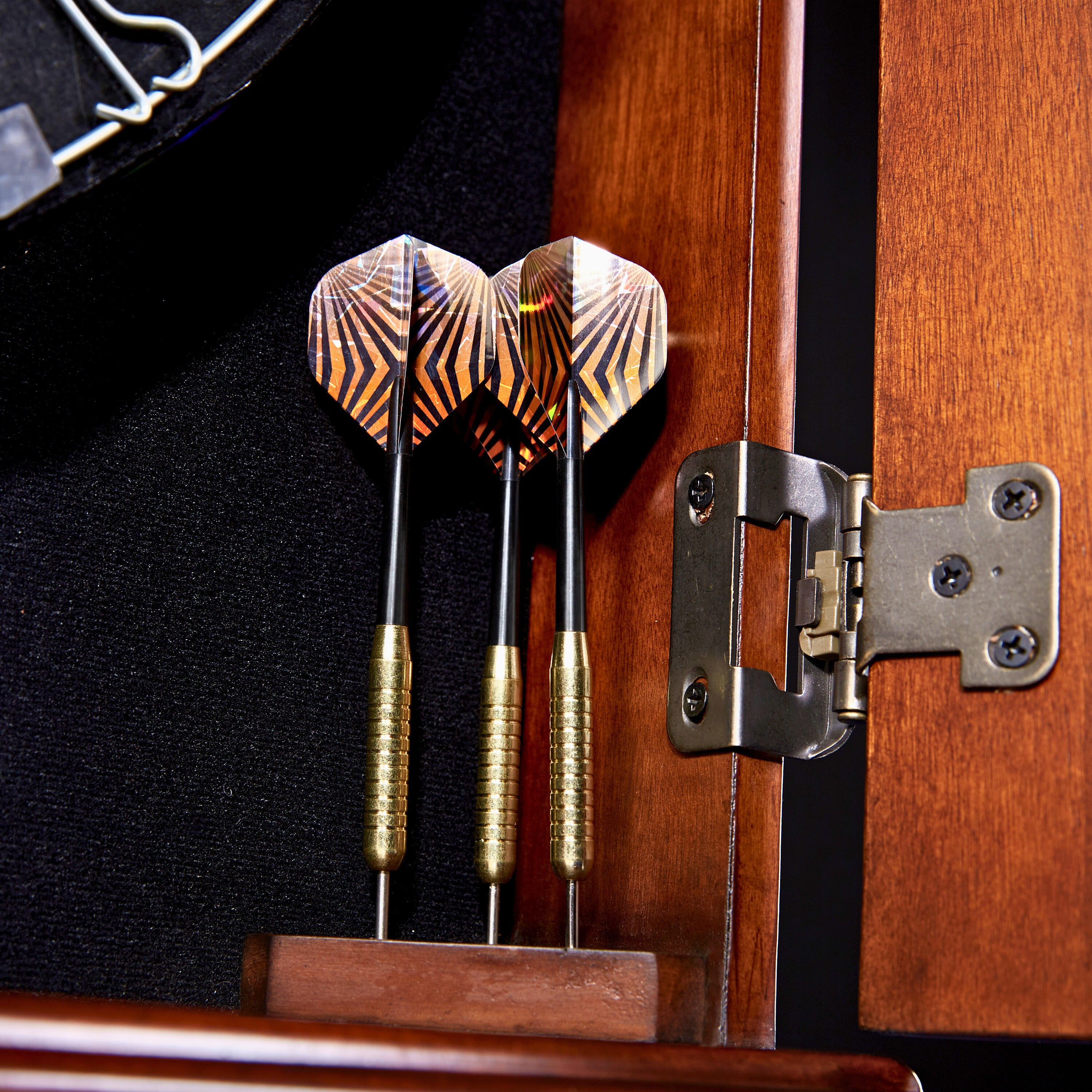 Chatham Wood Dartboard Cabinet with 18” Bristle Dartboard and Steel Tip Dart Set by Barrington Billiards - Image 7