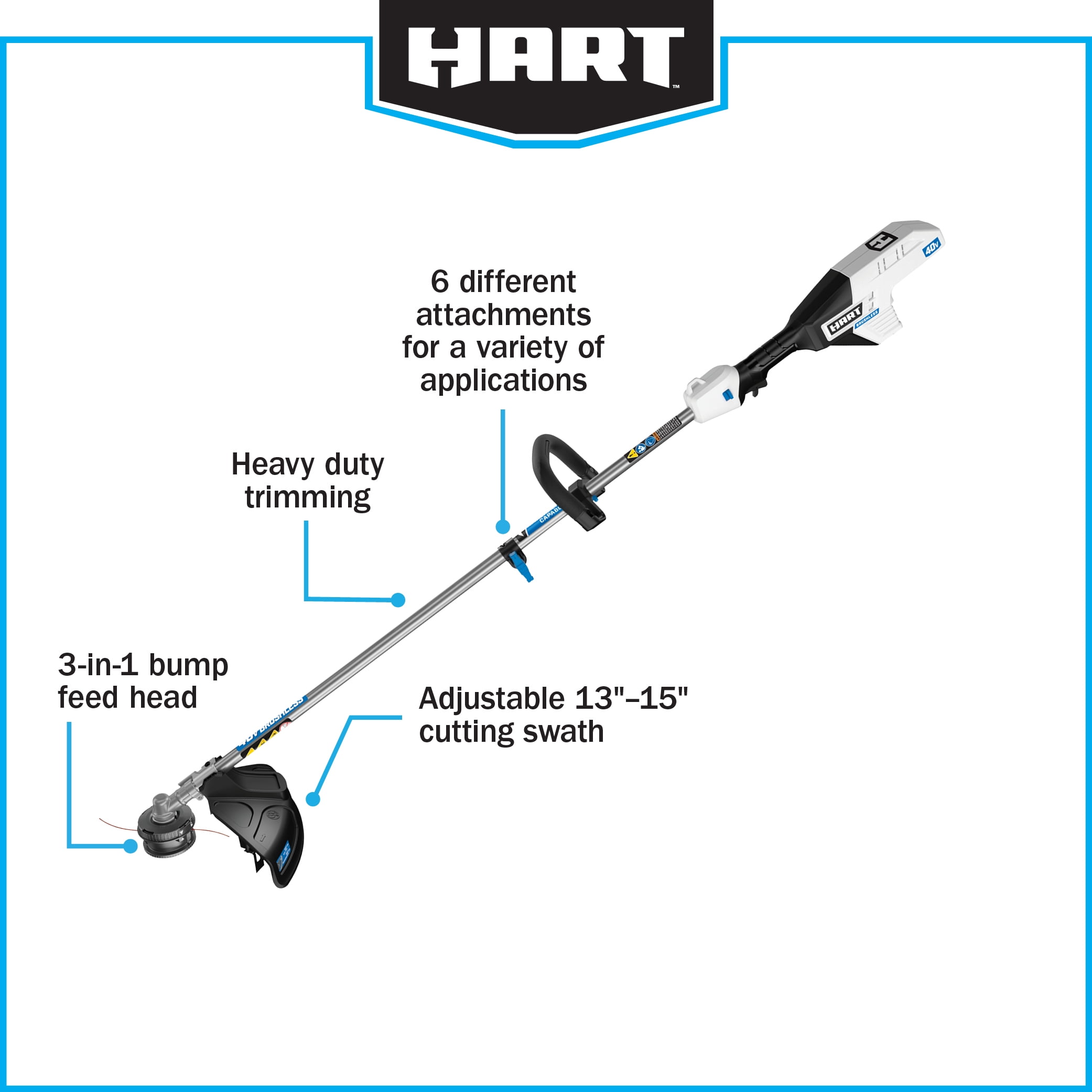 HART 40V Brushless 15-inch String Trimmer & 600 CFM Blower Kit - Image 8