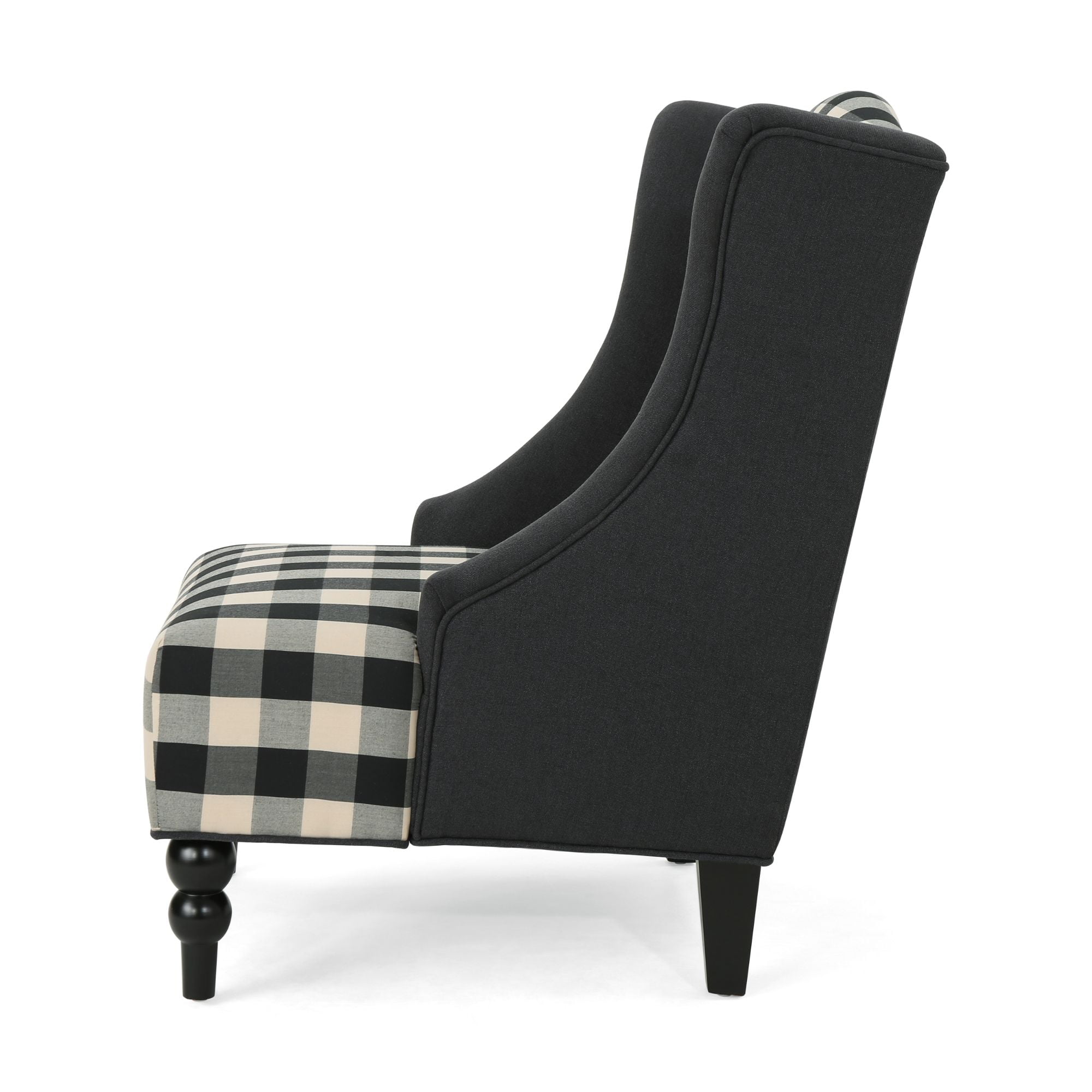 Noble House Charles Fabric High-Back Wingback Chair, Black Checkerboard - Image 5