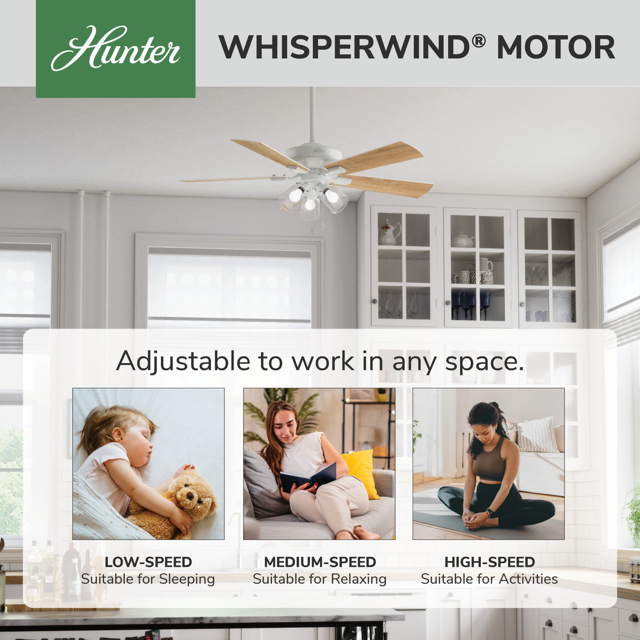 Hunter 52 inch Indoor Ceiling Fan with LED Lights and Pull Chain - White Ceiling Fan, 5 Blades, Standard Mount, For Bedroom, Living Room, or Kitchen, 3 inch Downrod - Crestfield 54204, Fresh White - Image 10