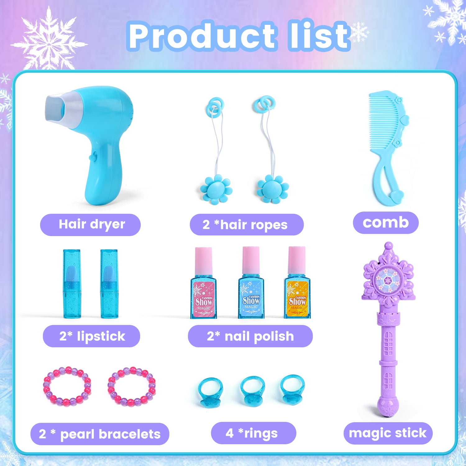 JoyStone Toddler Makeup Table with Mirror and Chair, Kids Makeup Vanity Set with Accessories and Lights and Music Sounds, Makeup Accessories & Blowdryer for Toddlers 2-5 Years Old - Image 5