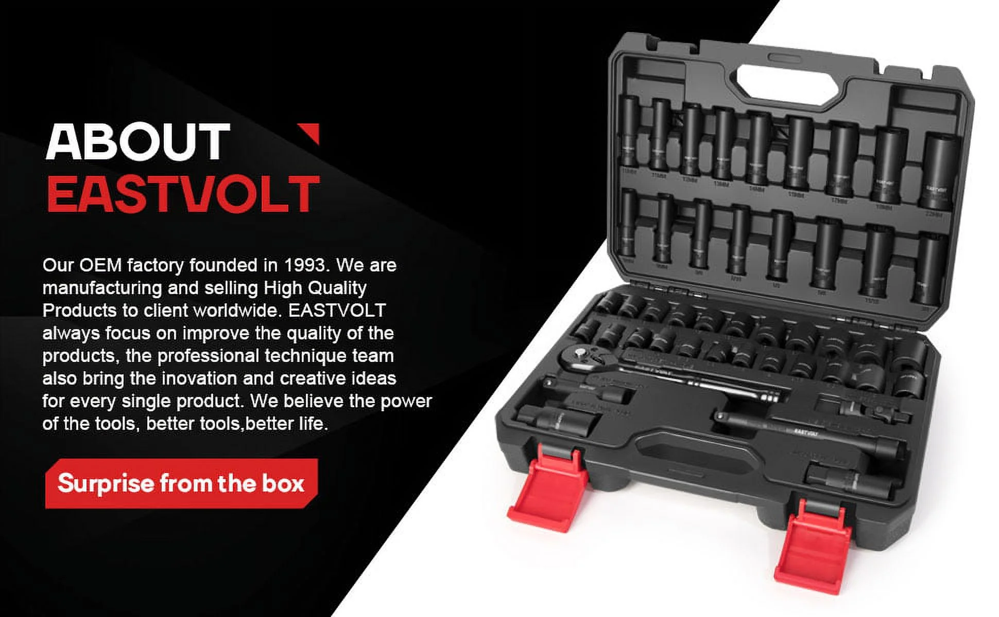 Eastvolt Mechanic Tool Kit, Drive Socket Set, 46 Pieces, with 72 Teeth Reversible Ratchet, Metric/SAE - Image 12