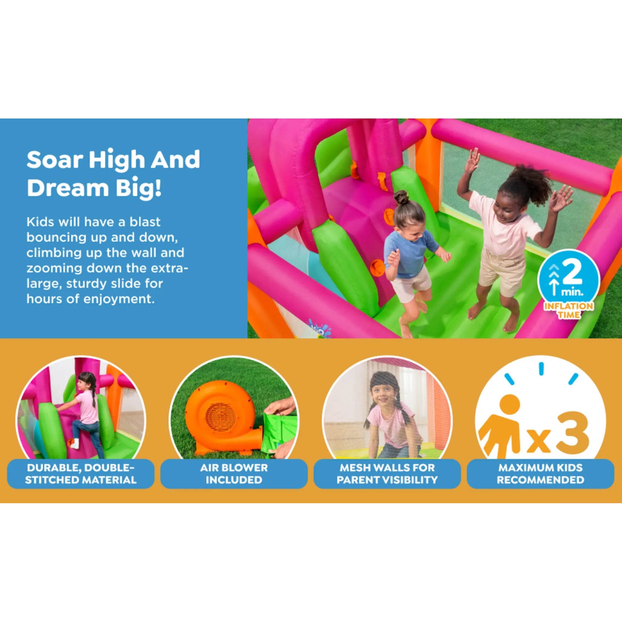 H2OGO! Slide Flyer Bounce House with Slide and Climbing Wall, Indoor/Outdoor, Ages 3+ - Image 6