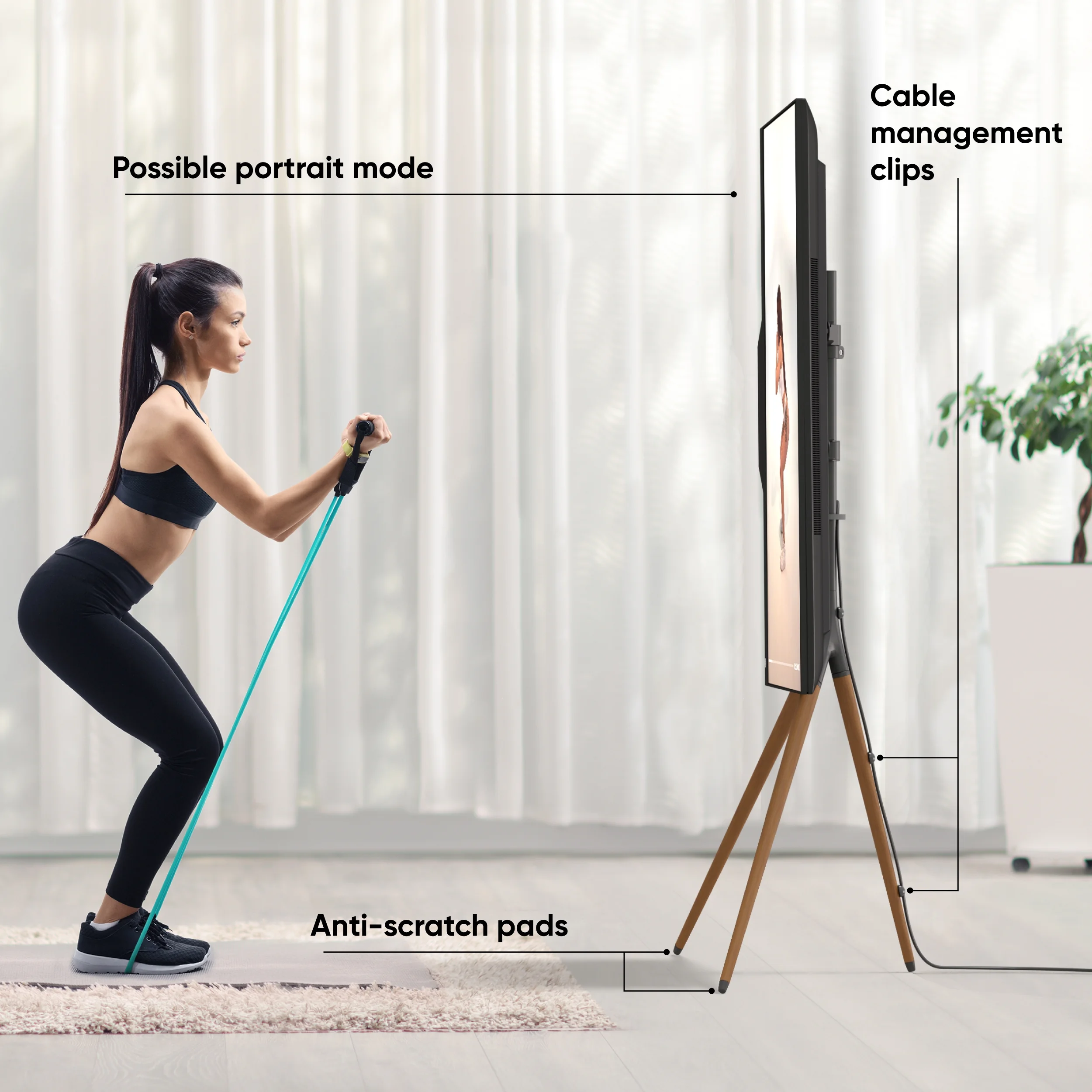 ONKRON Tripod TV Stand for 32”-65” TV up to 77 lbs, Sturdy Swiveling with max 400x400 VESA, 35” long - Image 5