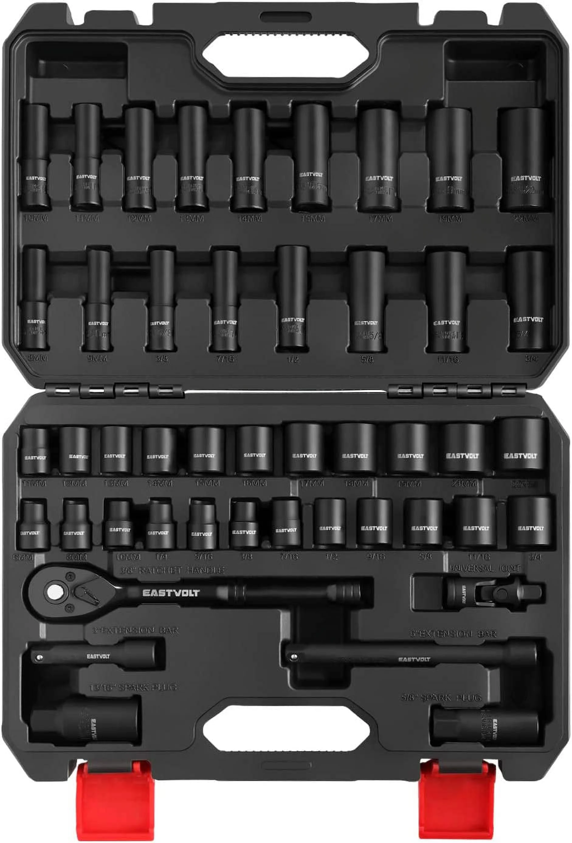 Eastvolt Mechanic Tool Kit, Drive Socket Set, 46 Pieces, with 72 Teeth Reversible Ratchet, Metric/SAE - Image 11