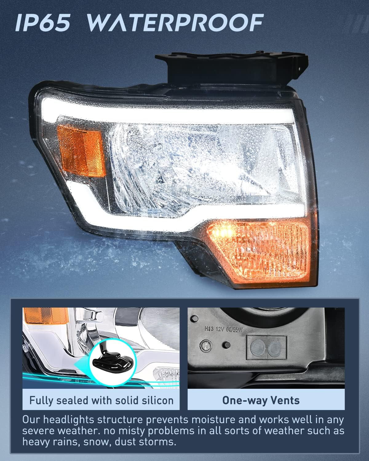 Nilight Headlights Assembly for Ford F150 F-150 2009 2010 2011 2012 2013 2014,Led DRL Headlamp,Chrome Housing - Image 7