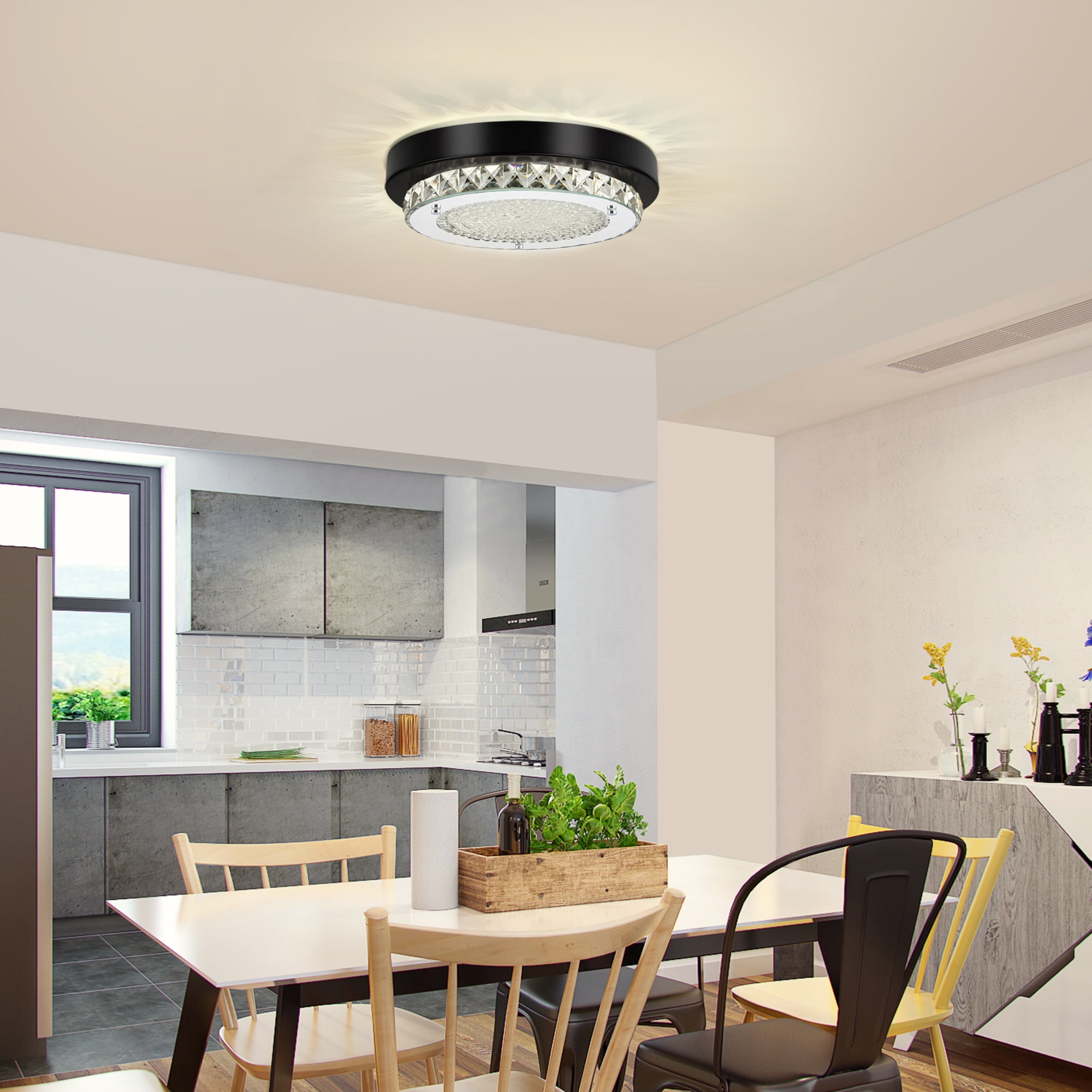 Uznhty Black Ceiling Light Fixture 9.8 Inch Crystal Ceiling Light LED Kitchen Lighting Fixtures Ceiling for Hallway Laundry Room 4000K Dimmable 12W - Image 7