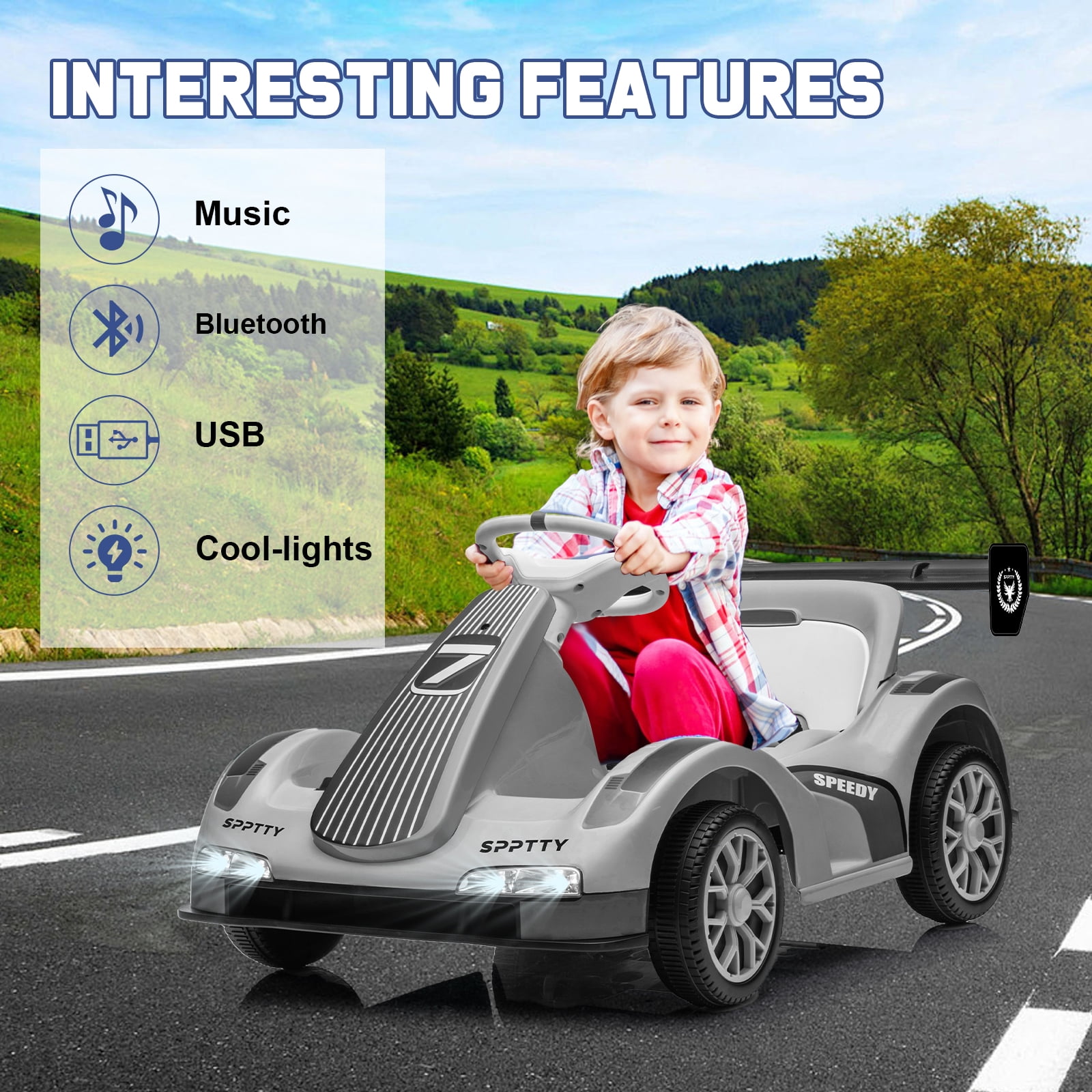 12V Electric Go-kart, Boys and Girls can Take in the Children's Toy Car, Equipped with a Remote Control and USB interface, with Music and Story Functions, A Children's Transportation Toy Gift - Image 2
