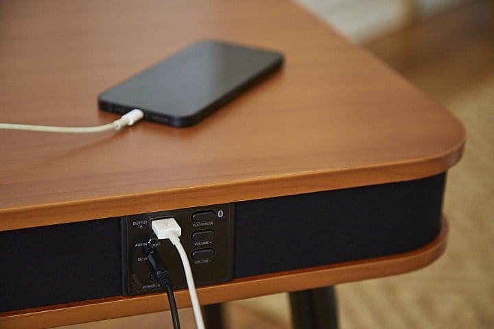 DPI DecorTech Rectangular End Table with Bluetooth Speaker and USB Charging Port, Walnut - Image 4