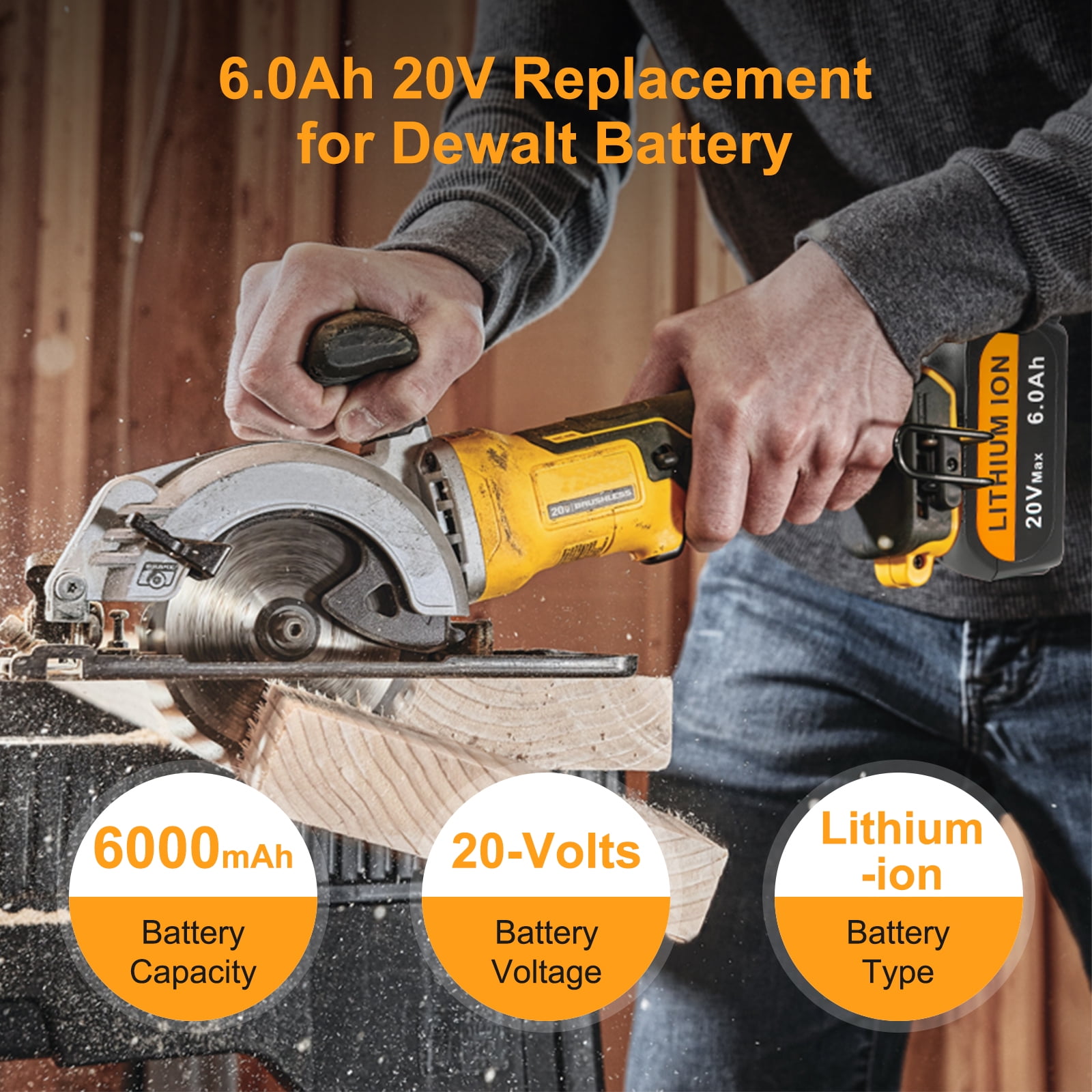 2 Pack DCB200 20V 6.0Ah Battery Replacement for Dewalt 20V Battery DCB206 DCB205 DCB204 - Image 6