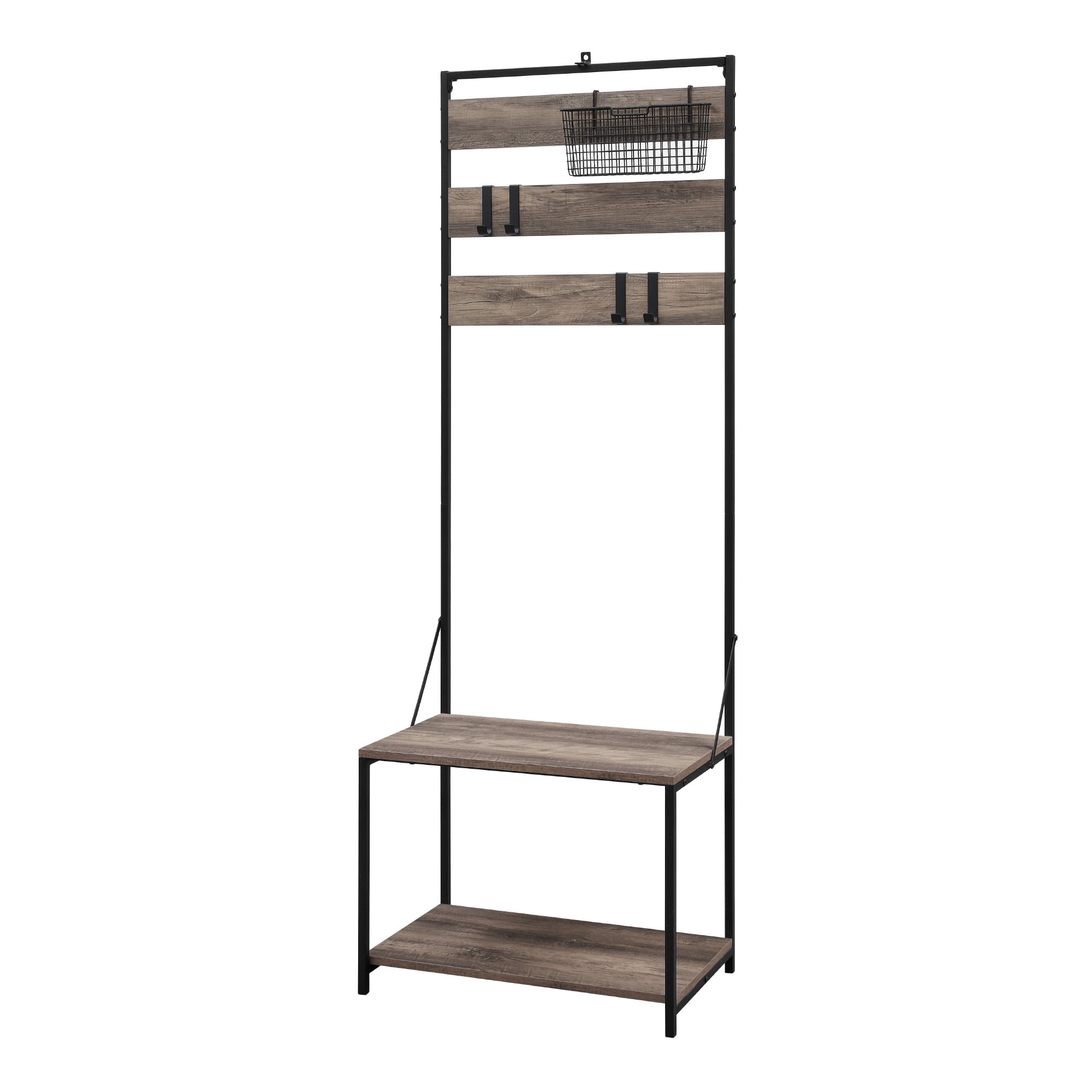 Manor Park Slat Hall Tree with Adjustable Storage, Grey Wash - Image 2