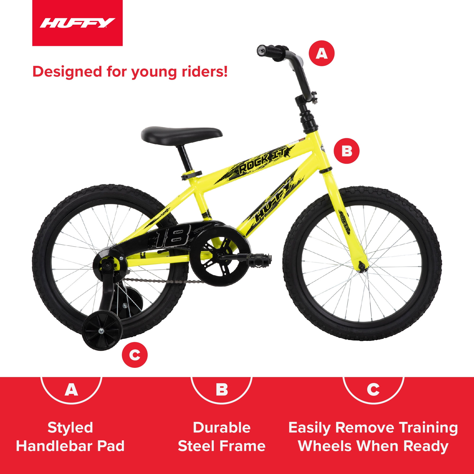 Huffy 18" Rock It Kids' Bike, Fits Riders 3'5" - 4'1", Yellow, Child, Boy's - Image 12