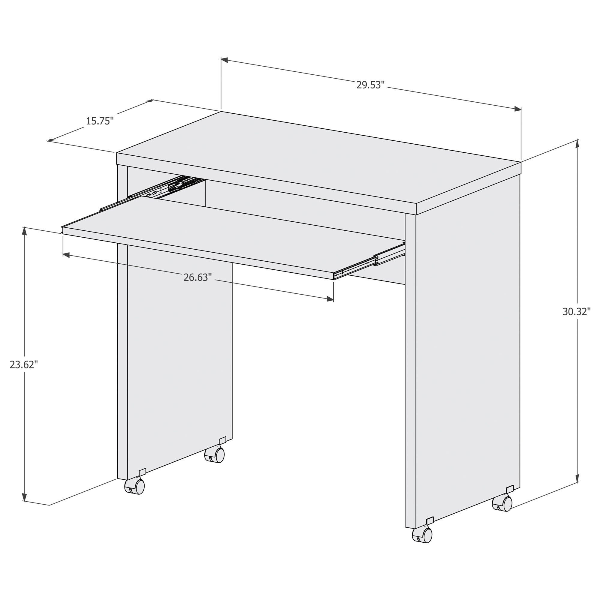 Boahaus Kyoto Mobile Computer Desk with Keyboard Tray and Wheels, White, for Adults - Image 3