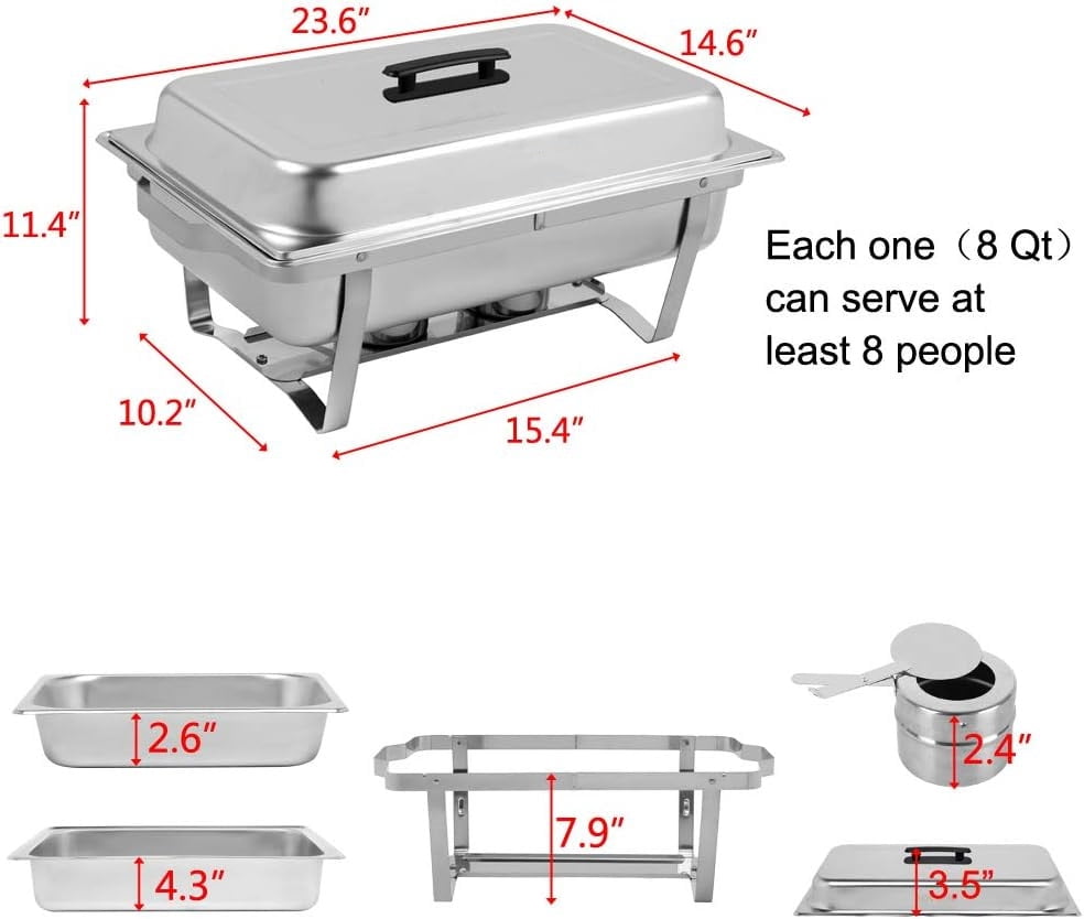 Ktaxon 1 Pack Chafing Dish for Buffet with 1/3 Size Food Pans, 8 Quart Stainless Steel Buffet Set, Rectangular Chafers and Warmers Sets for Party, Catering, Wedding, Banquet, Graduation - Image 5
